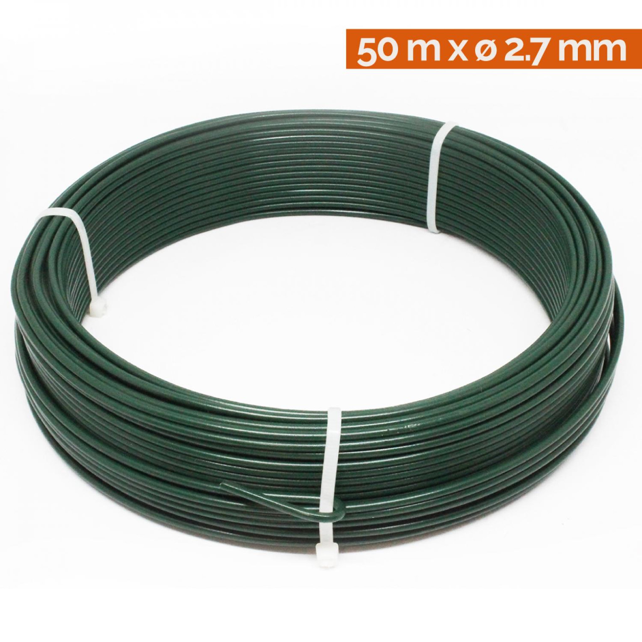 Voir la diapositive 2 : LINXOR Fil de tension en acier galvanisé plastifié pour grillage ou autre - 50 m x 2.7mm Ø - Vert