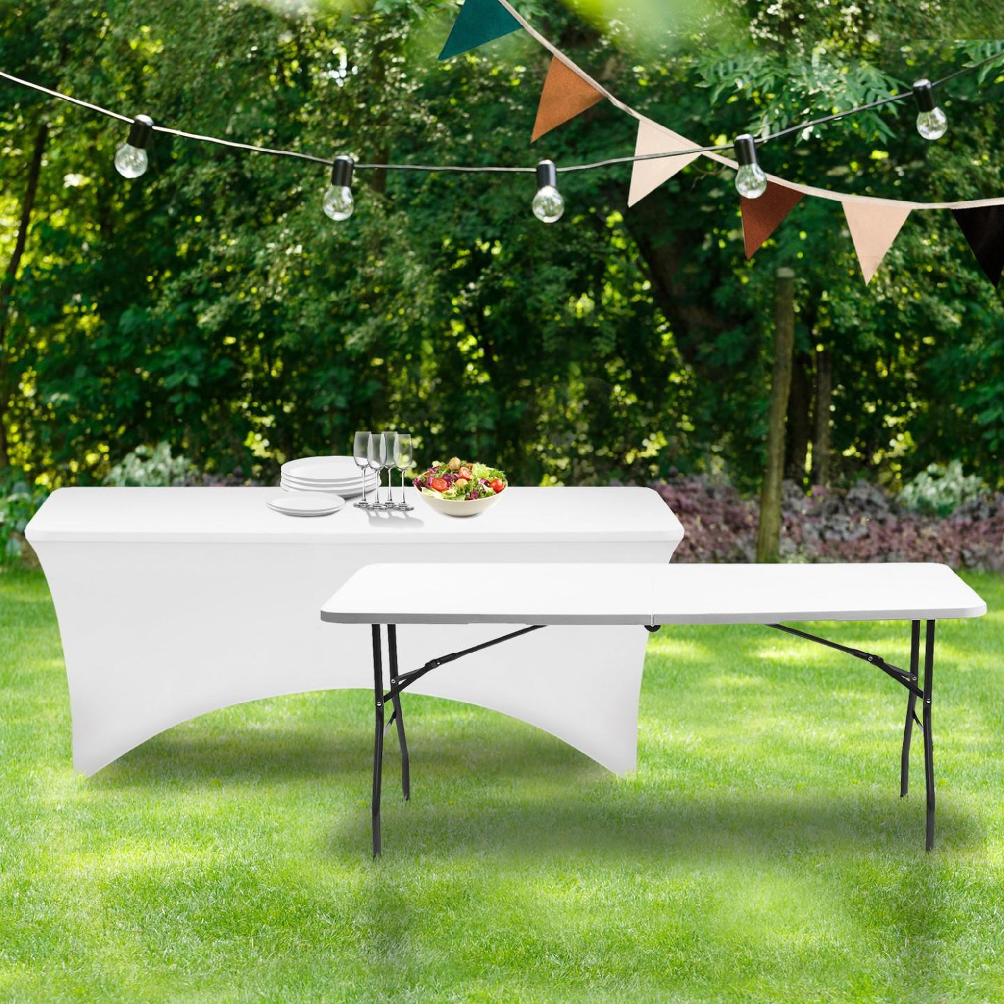 Voir la diapositive 3 : ID MARKET Housse blanche pour table pliante 180 cm