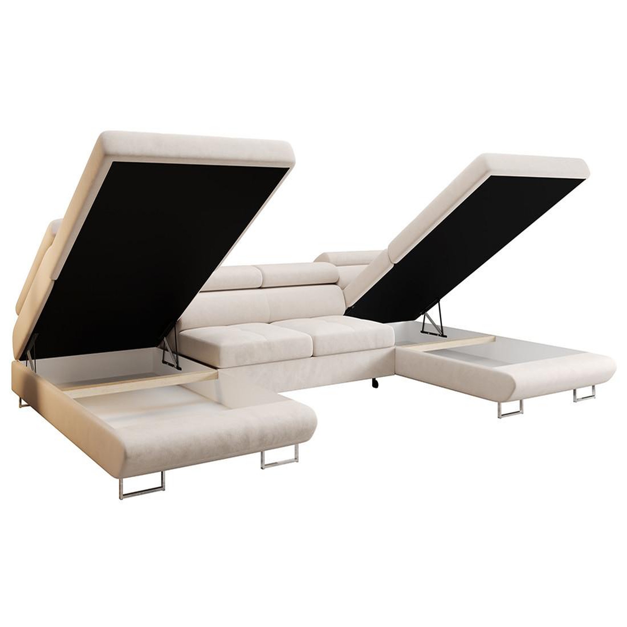 Voir la diapositive 4 : BEST MOBILIER Ayden - canapé panoramique en u 7 places convertible avec coffre et têtières réglables en tissu