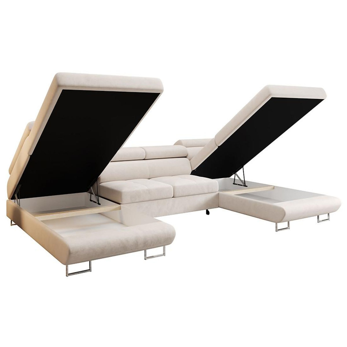 BEST MOBILIER Ayden - canapé panoramique en u 7 places convertible avec coffre et têtières réglables en tissu