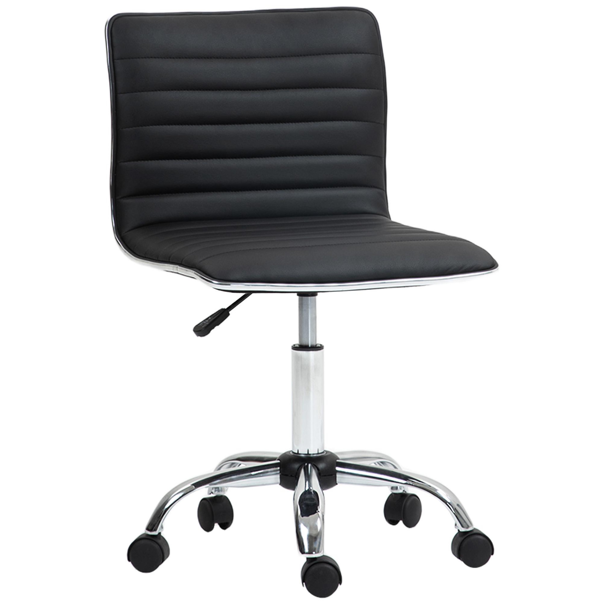 HOMCOM Chaise de bureau design style Chesterfield acier chromé revêtement synthétique noir