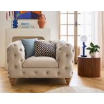 LISA DESIGN Walter - fauteuil chesterfield en velours - pieds bois. Coloris disponibles : Jaune, Beige, Noir, Bleu, Gris, Vert