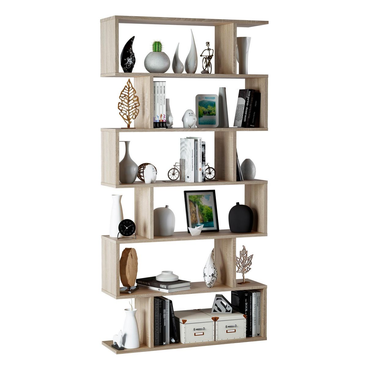 VS VENTA-STOCK Étagère Bibliothèque Bolonia Couleur Chêne 12 étagères, pour Salle à Manger ou Bureau