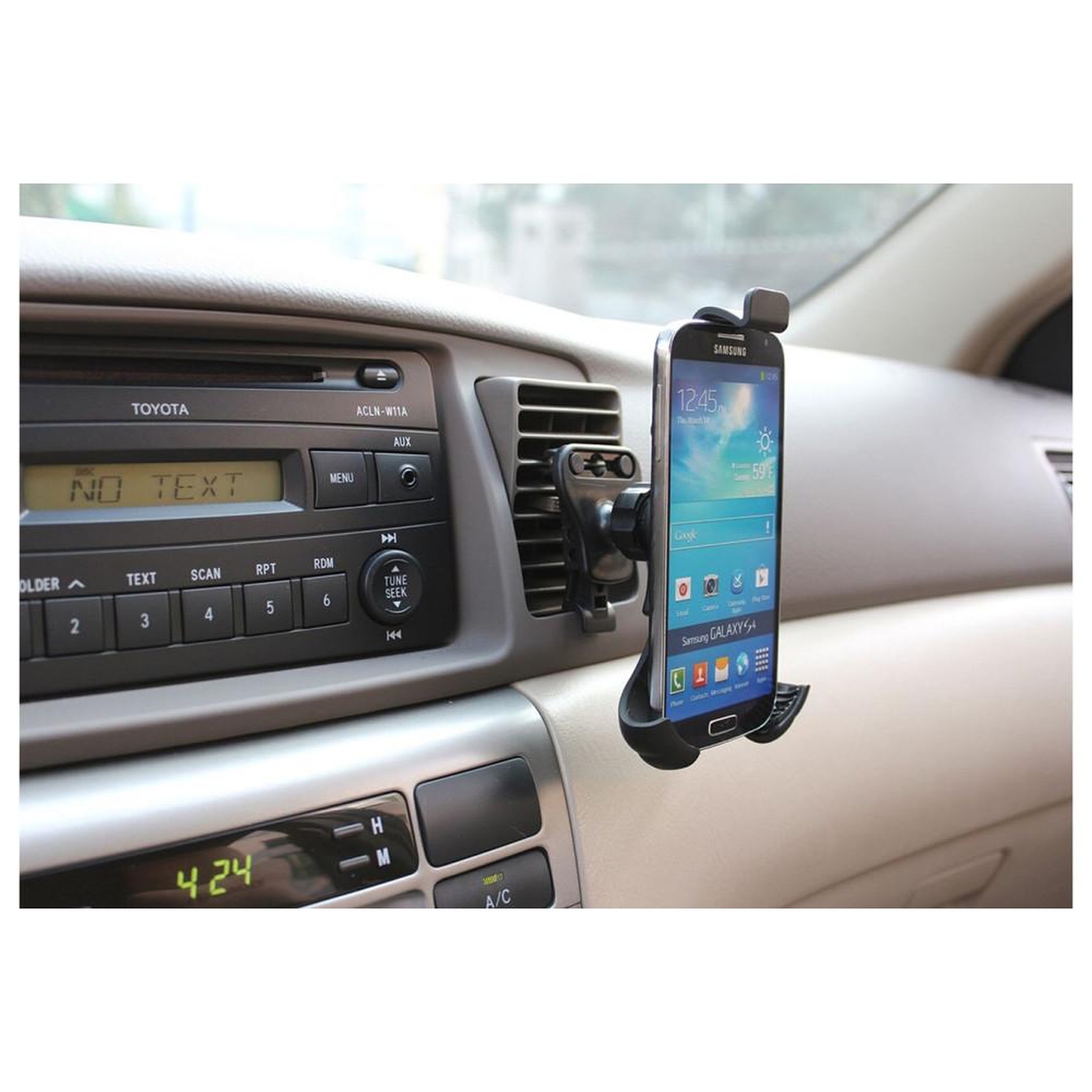 Voir la diapositive 2 : Support auto pour smartphone avec ventouse sur grille d'aération, noir, tête rotative 360°, compatible jusqu'à 7,5 pouces