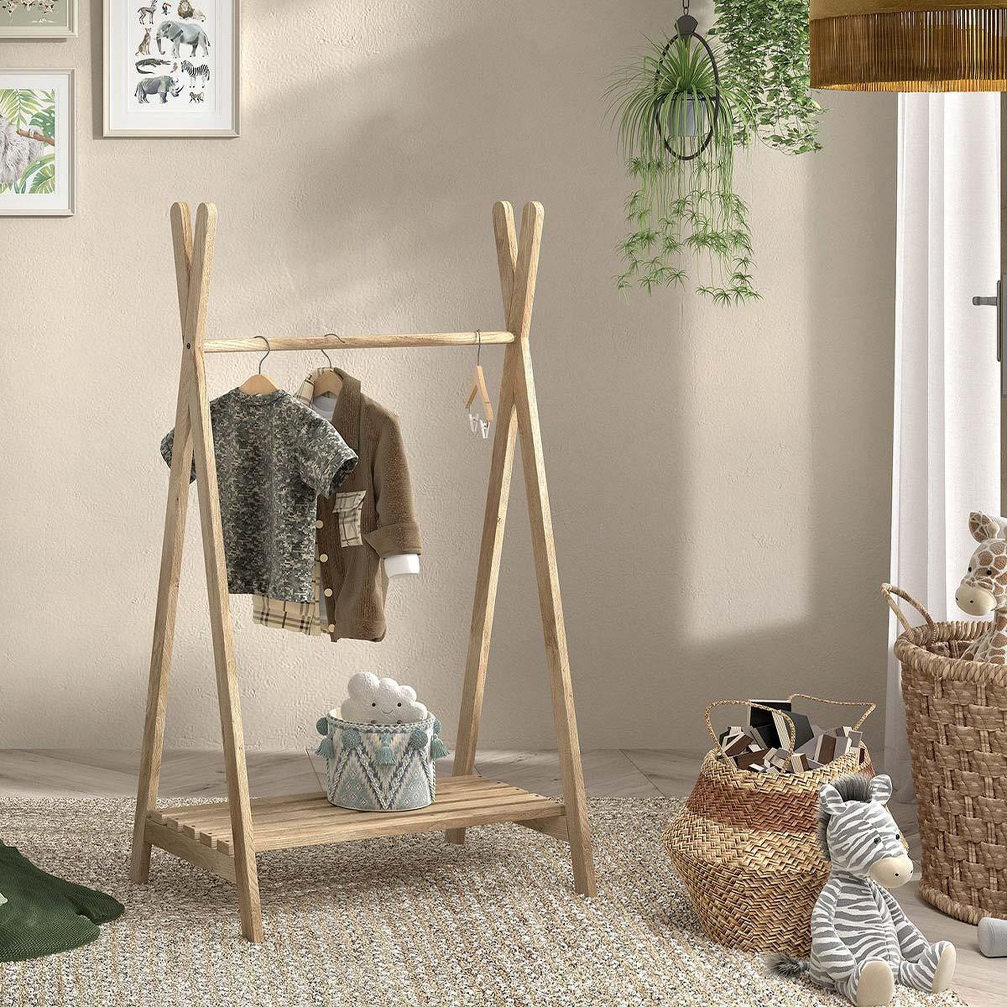 Voir la diapositive 3 : Paris Prix Portant à vêtements enfant  nature  131cm naturel