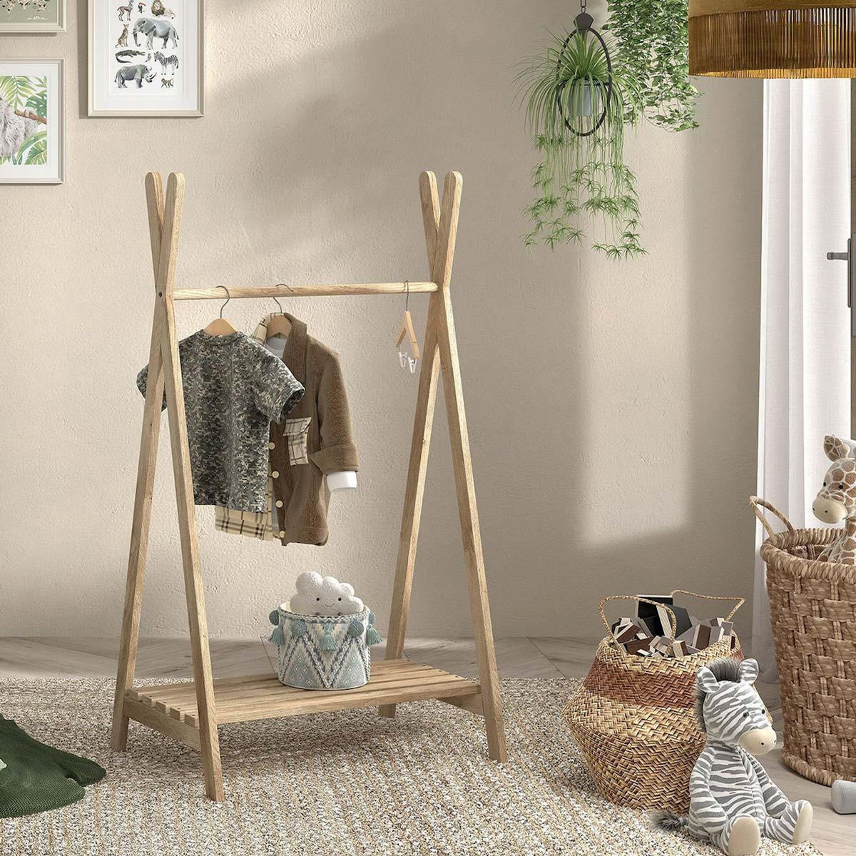 Paris Prix Portant à Vêtements Enfant  Nature  131cm Naturel