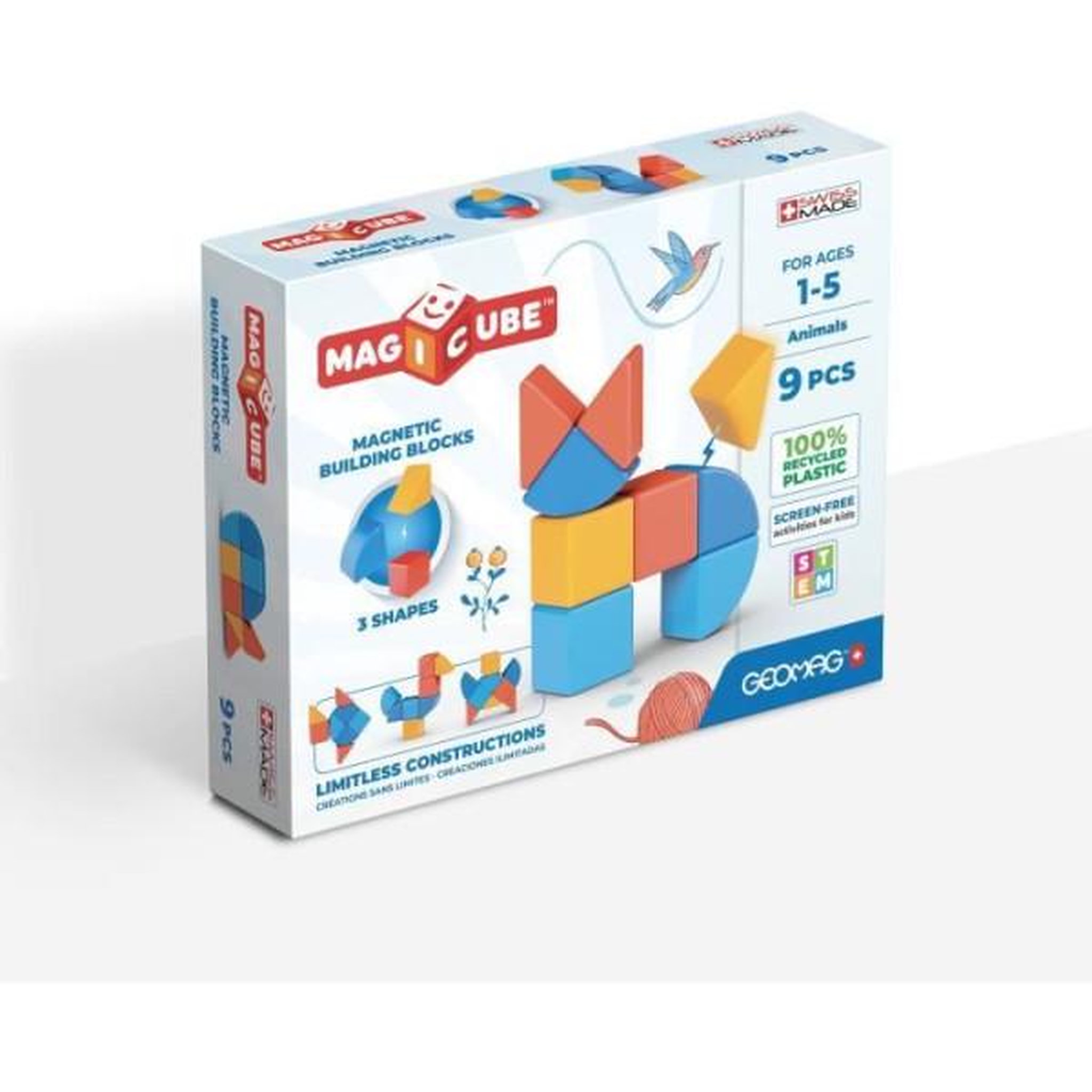 Geomag Blocs magnétiques - GEOMAG - Magicube 208 - 9 pieces - Formes variées - Animaux - Plastique recyclé