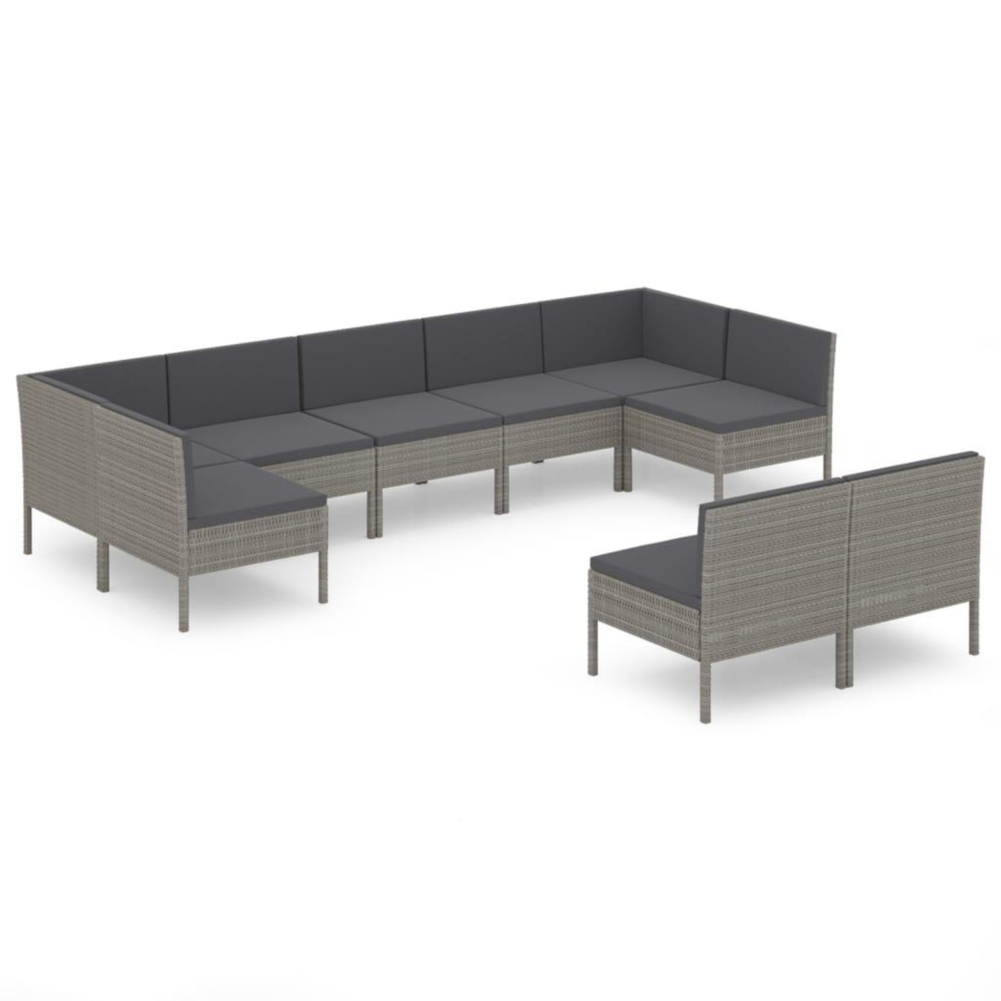Voir la diapositive 2 : VIDAXL Salon de jardin 9 pcs avec coussins Resine tressee Gris