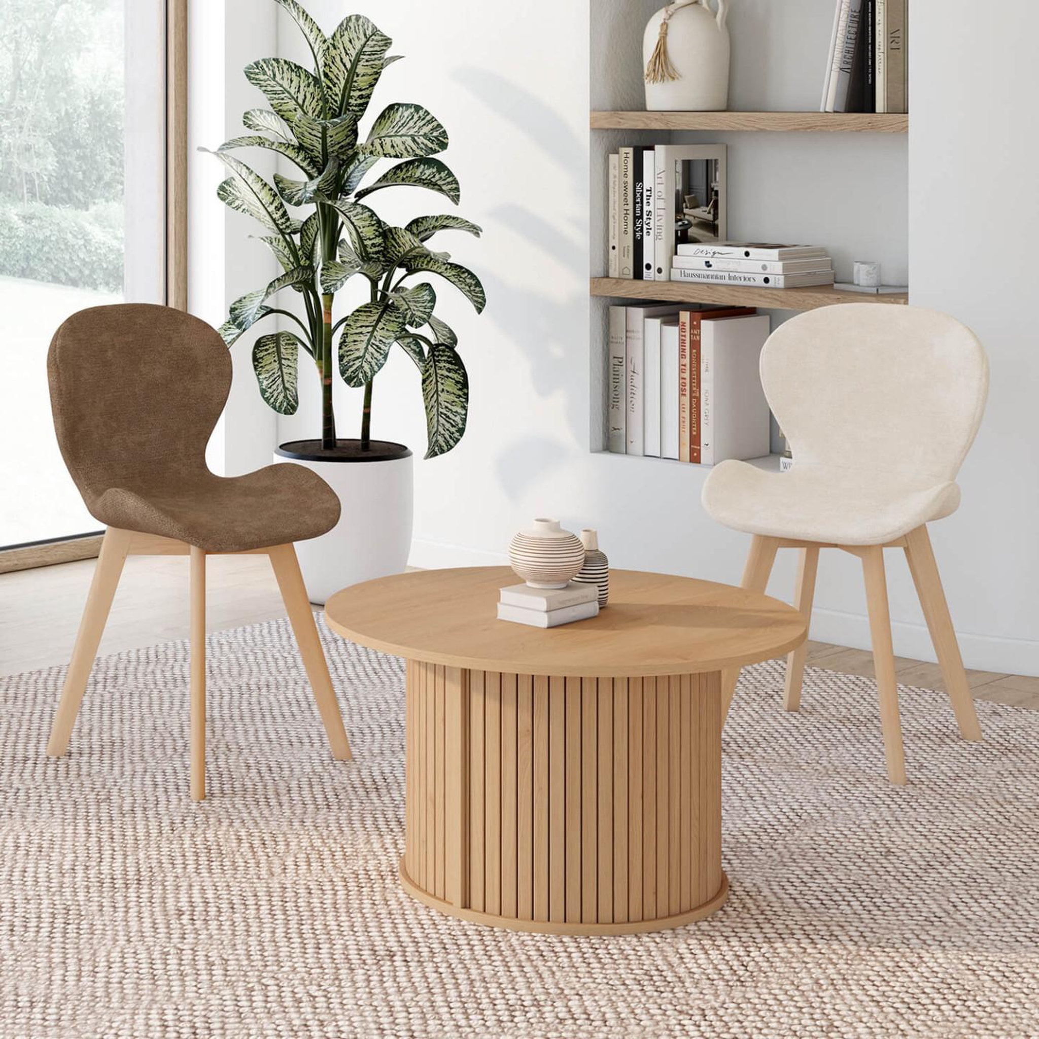 Voir la diapositive 6 : ID MARKET Lot de 6 chaises robine en tissu chenille mix color taupe x2, beige x2, marron x2