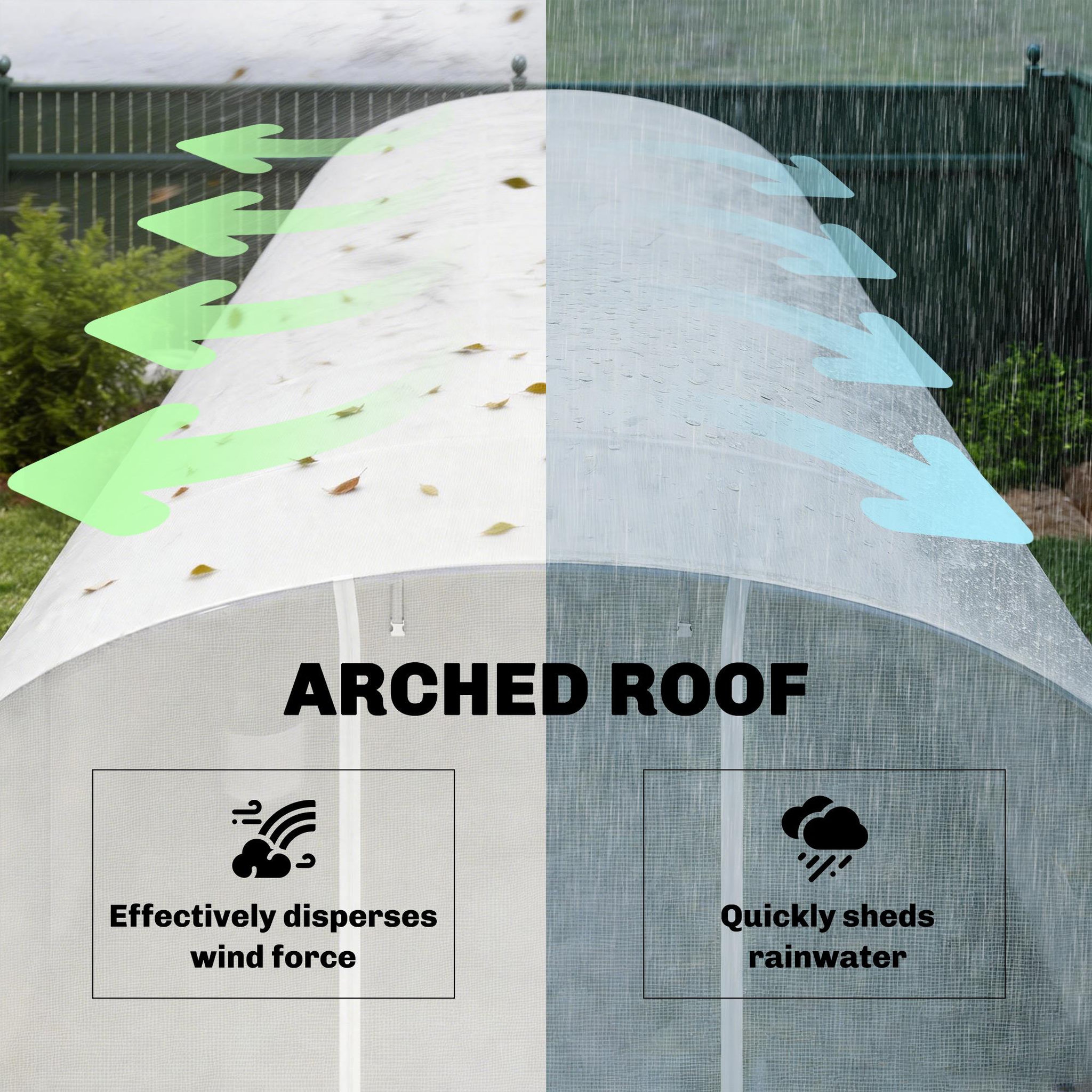 Voir la diapositive 4 : OUTSUNNY Serre tunnel de jardin 24m² 2 grandes fenêtres bâche pe 140 g/m² blanc