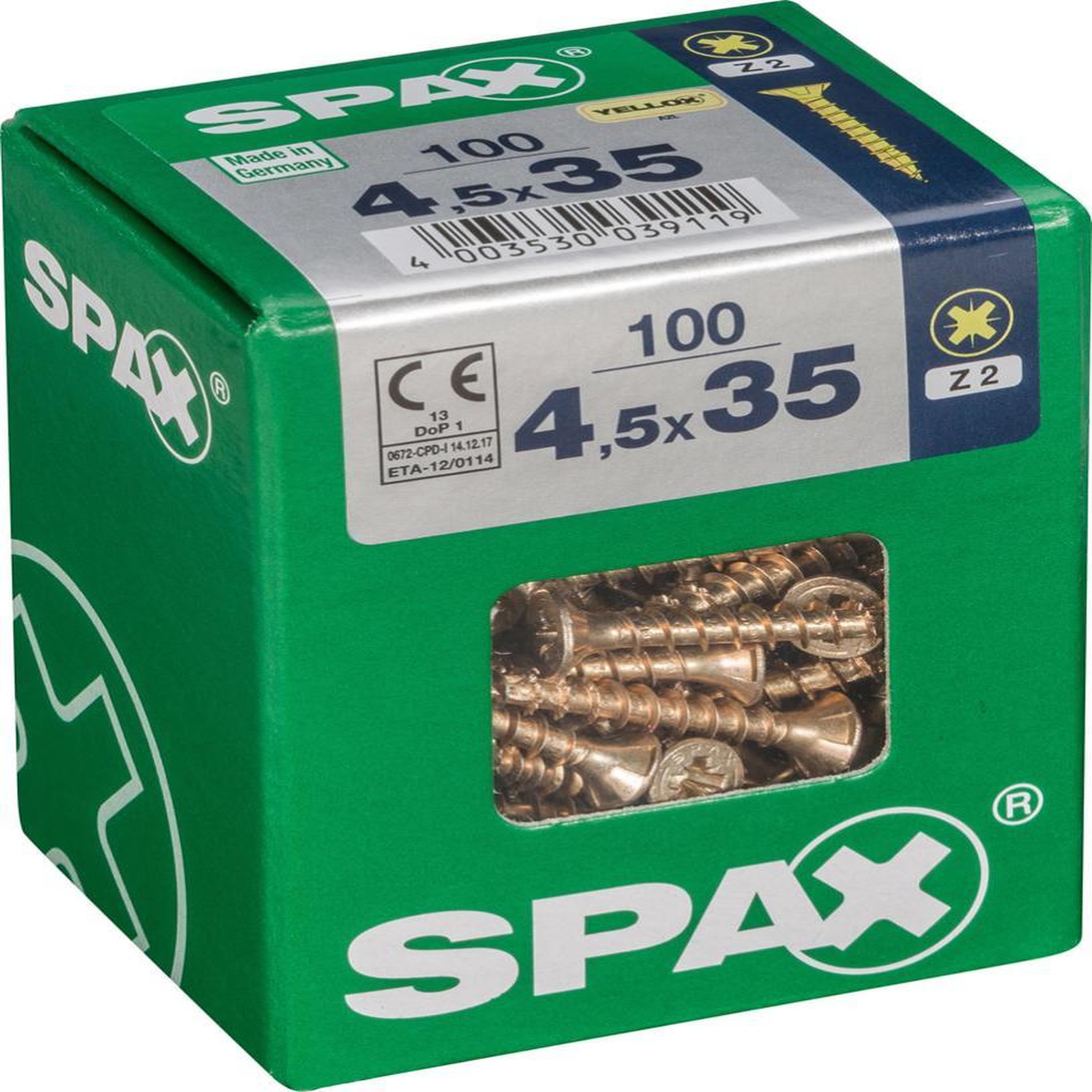 CENTRALE BRICO Lot de 100 vis acier tête fraisée pozidriv SPAX, Diam.4.5 mm x L.35 mm
