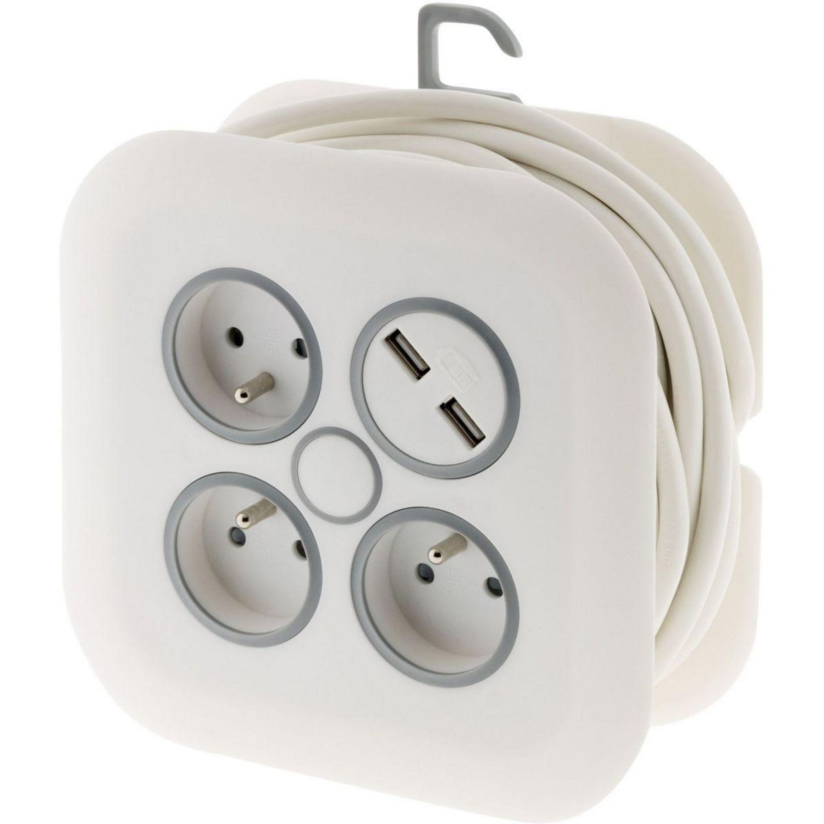 ZENITECH Enrouleur 7m 3x16A + 2 USB 2.4A Blanc