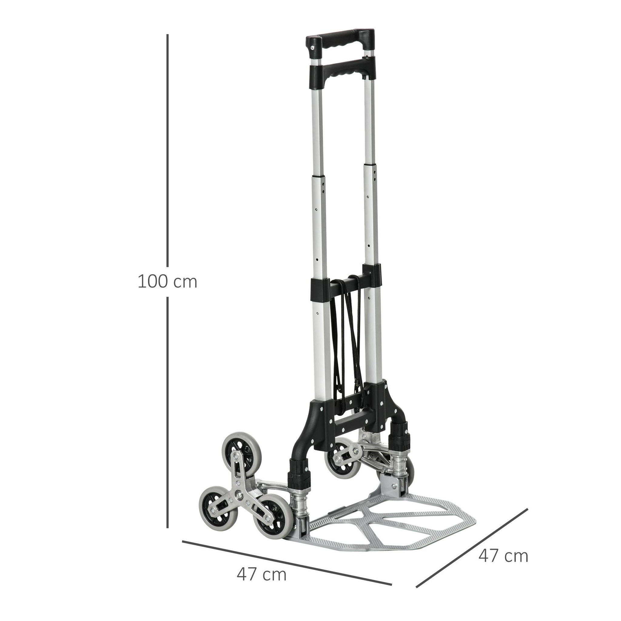 Voir la diapositive 3 : HOMCOM Diable pour escalier 6 roues diable repliable 70 Kg - poignée télescopique - chariot de manutention pliable alu. Noir