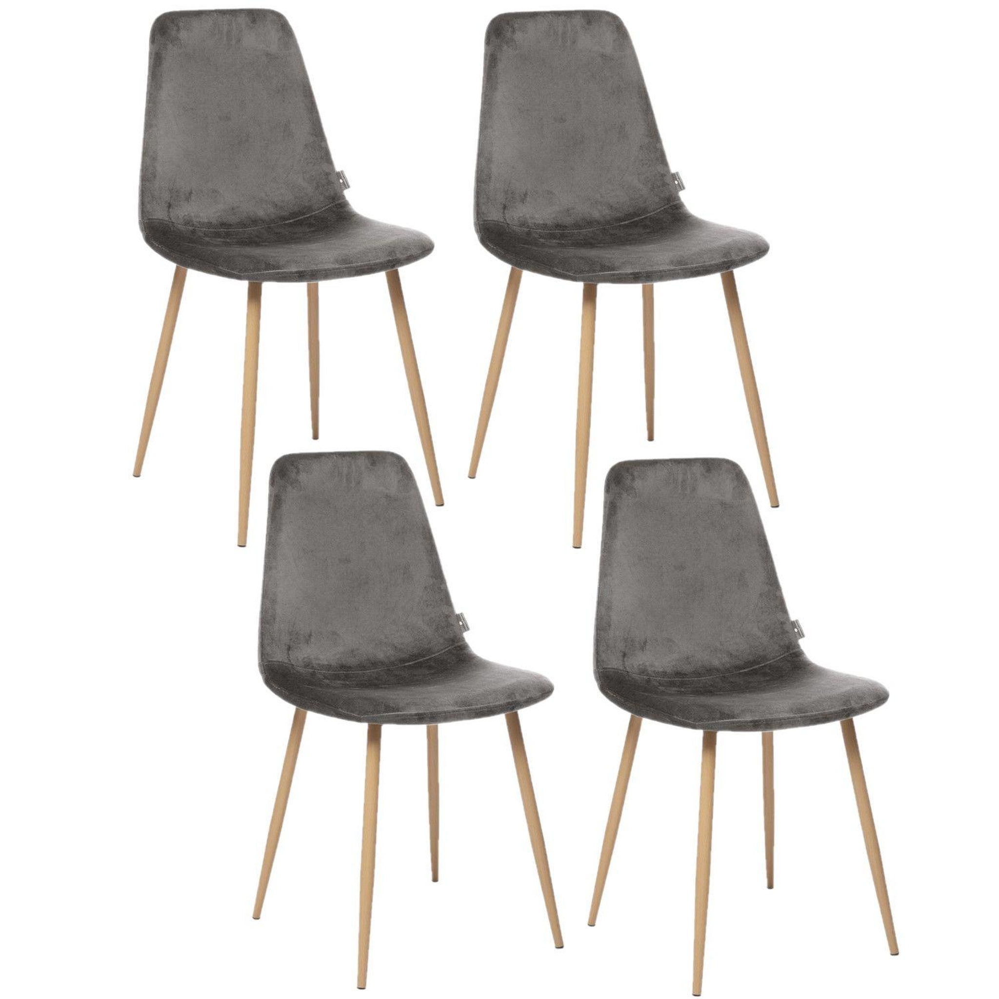Voir la diapositive 1 : TOILINUX Lot de 4 Chaises en polyester effet velours et pieds en fer