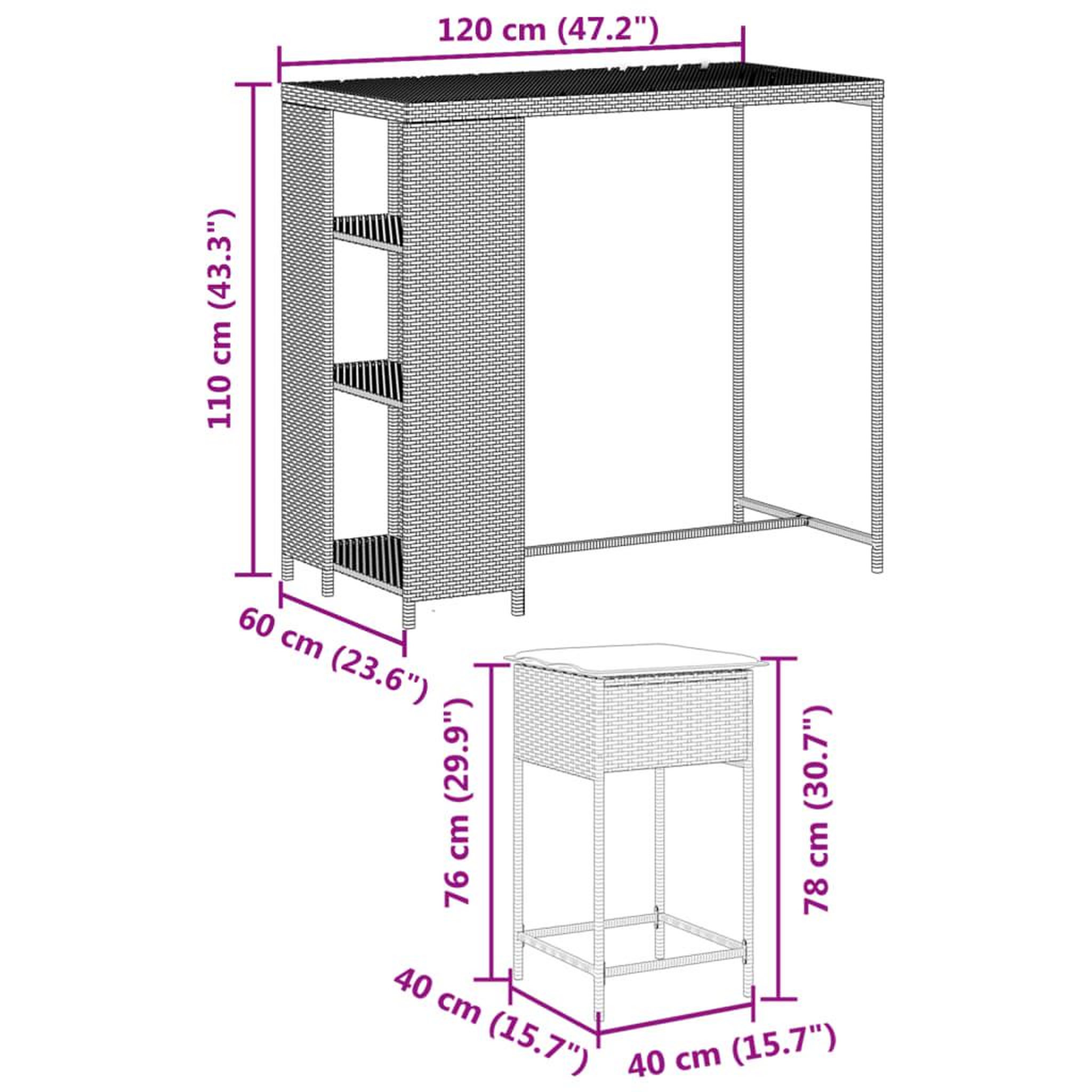 Voir la diapositive 6 : VIDAXL Ensemble de bar de jardin 3 pcs et coussins brun resine tressee