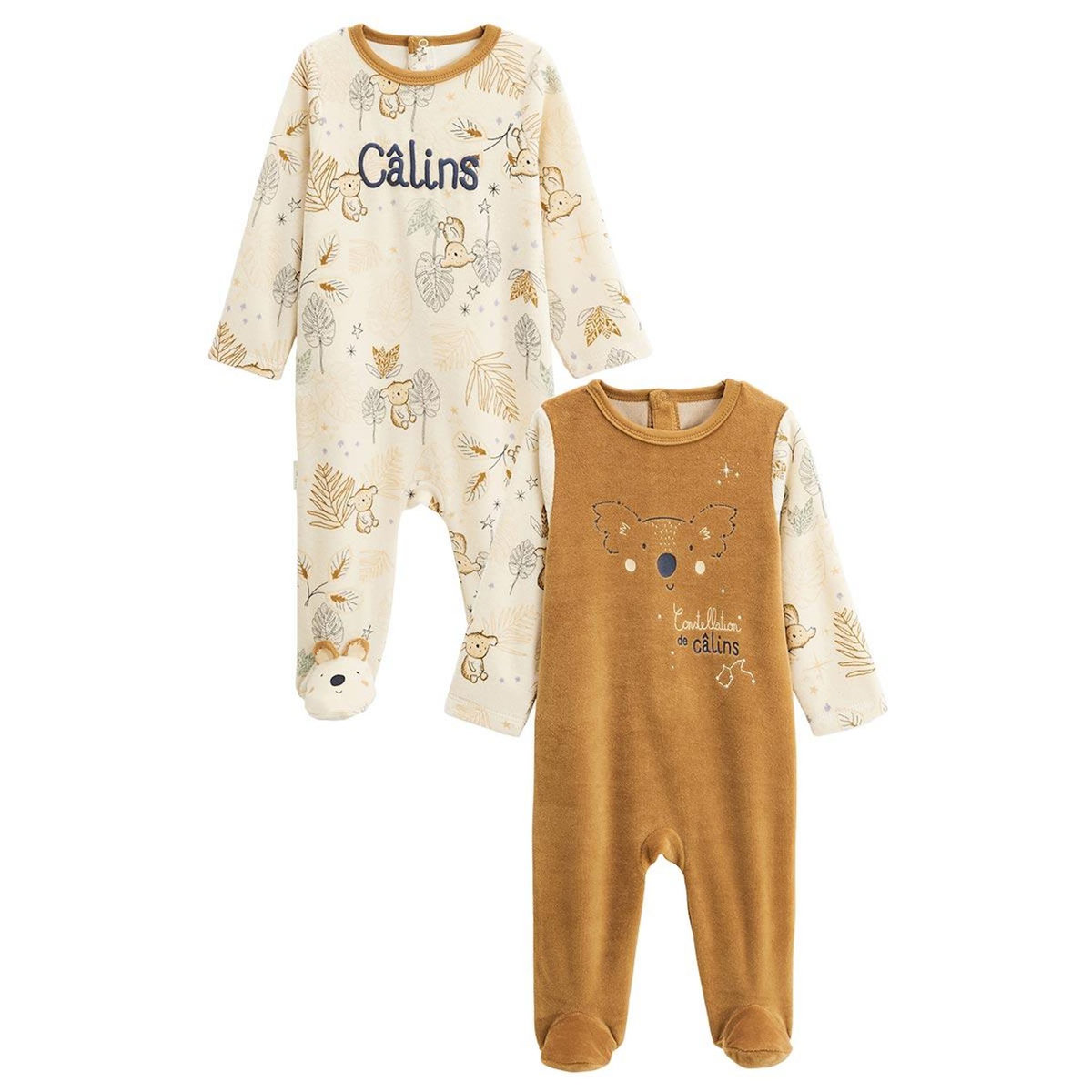Petit Béguin Lot de 2 pyjamas bébé en velours Constellation