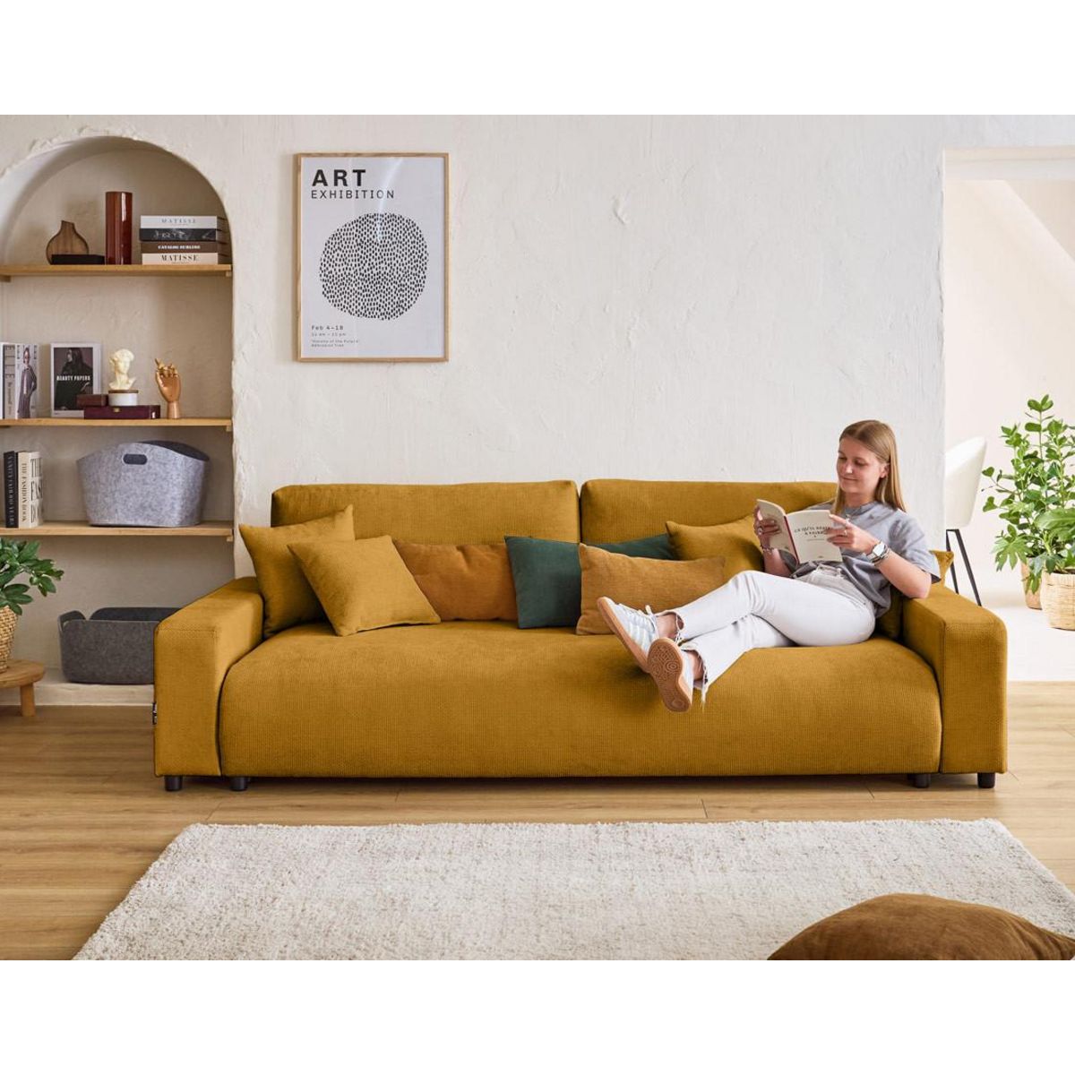 LISA DESIGN Pivoine - canapé droit 3 places - convertible avec coffre - en velours texturé