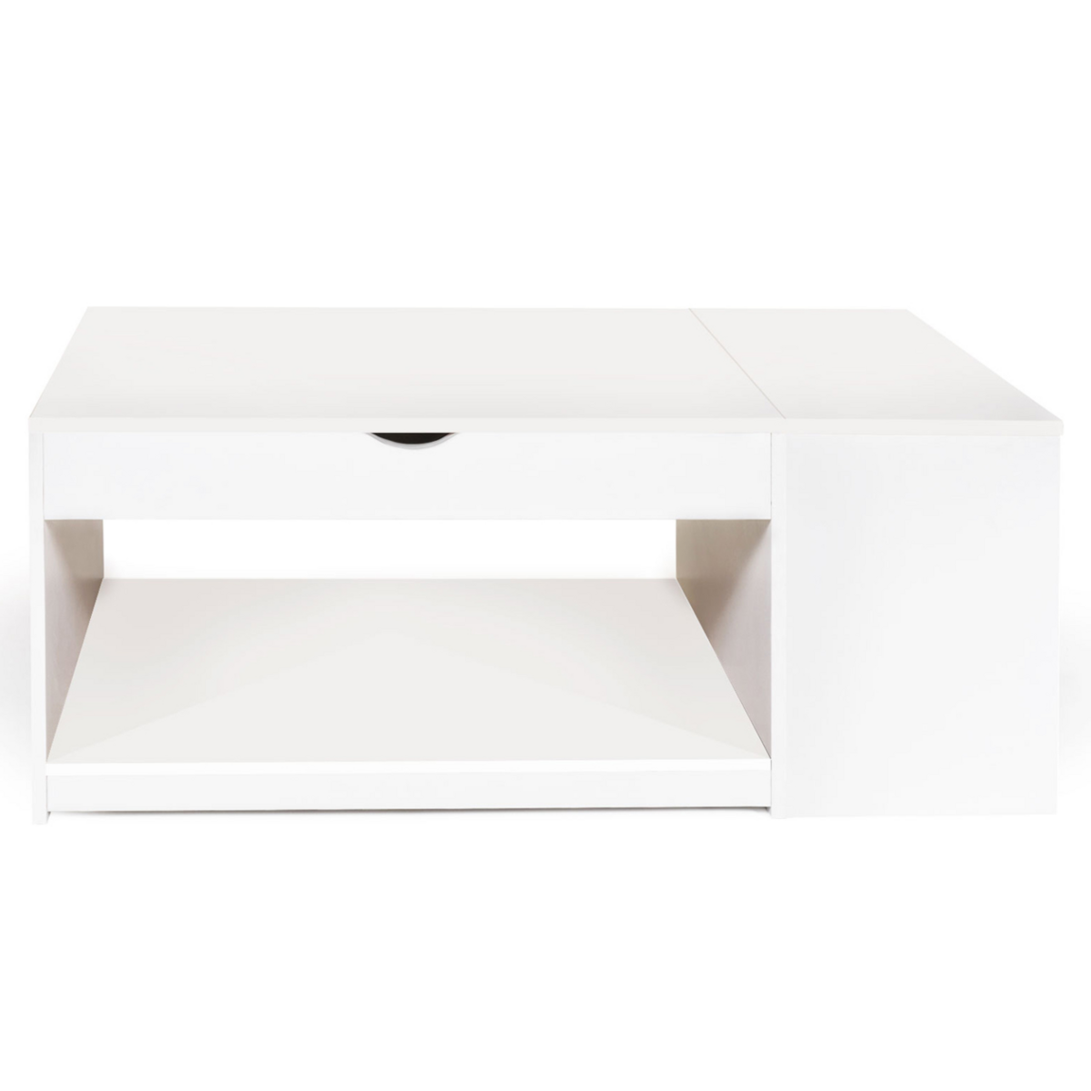 ID MARKET Table basse plateau relevable rectangulaire ELEA avec coffre bois blanc
