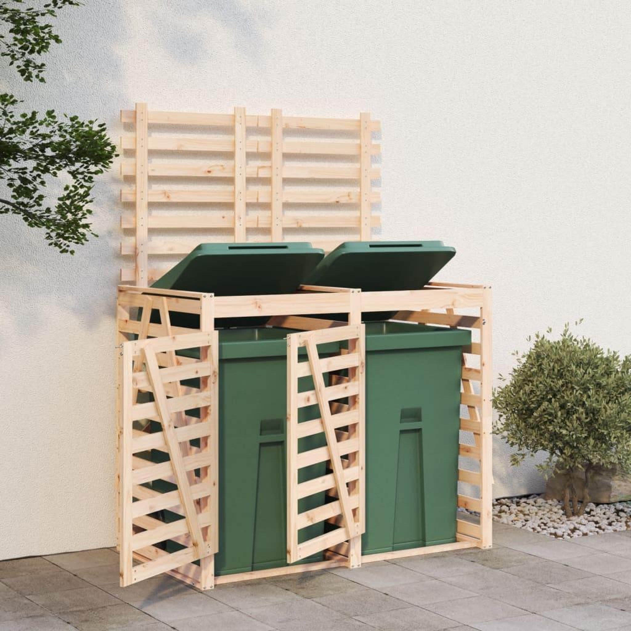 VIDAXL Abri pour poubelle double sur roulettes bois massif de pin