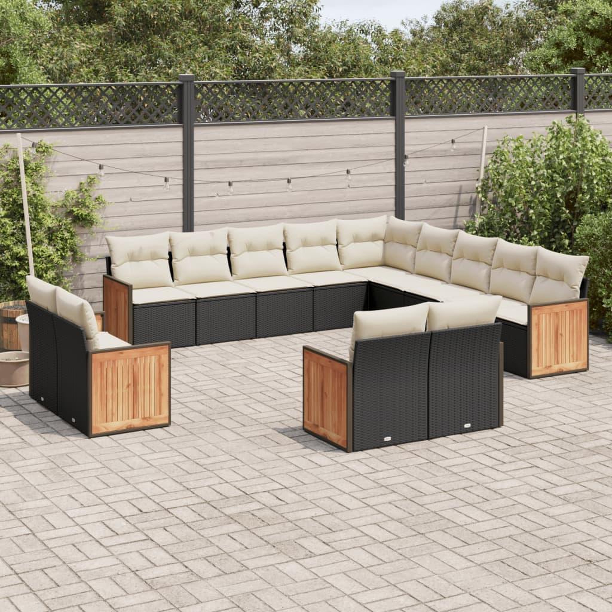VIDAXL Salon de jardin avec coussins 13 pcs noir resine tressee