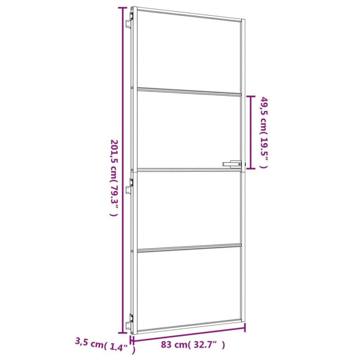 VIDAXL Porte interieure mince dore 83x201,5 cm verre trempe aluminium