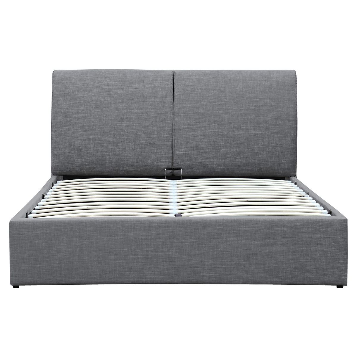 Lit coffre avec sommier relevable et tête de lit effet coussins en tissu gris foncé 140x200 cm EMMANUEL