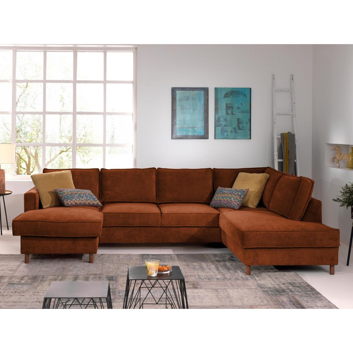 LISA DESIGN Jake - canapé panoramique d'angle droit - convertible avec coffre - 7 places - en velours côtelé