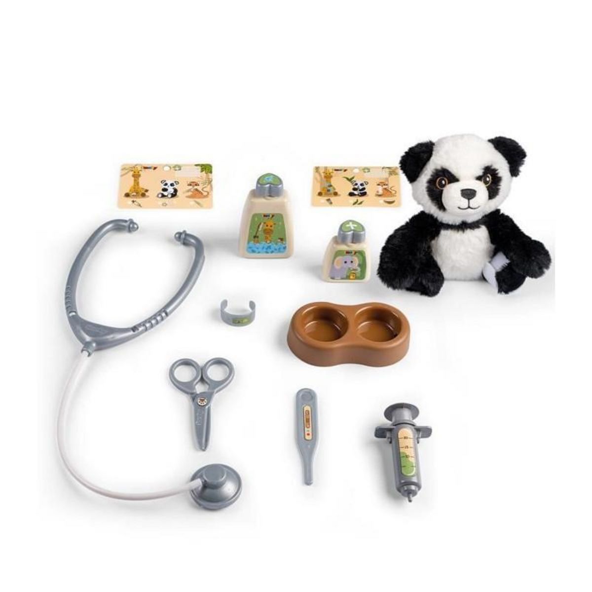 SMOBY Smoby - Mallette vétérinaire - 1 peluche panda et de nombreux accessoires - Produit 2 en 1 : Cage de transport - Fabrication f