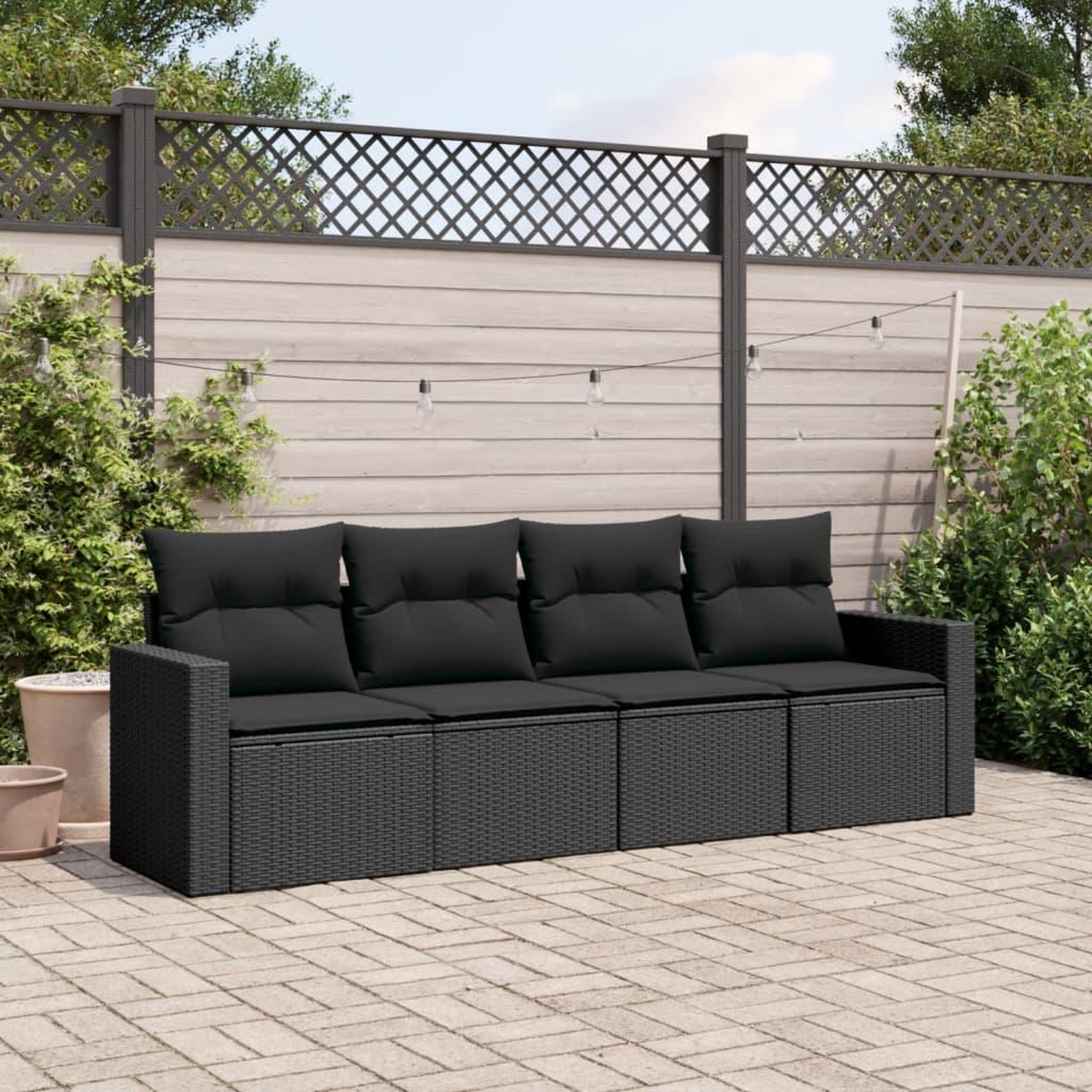 VIDAXL Salon de jardin 4 pcs avec coussins noir resine tressee
