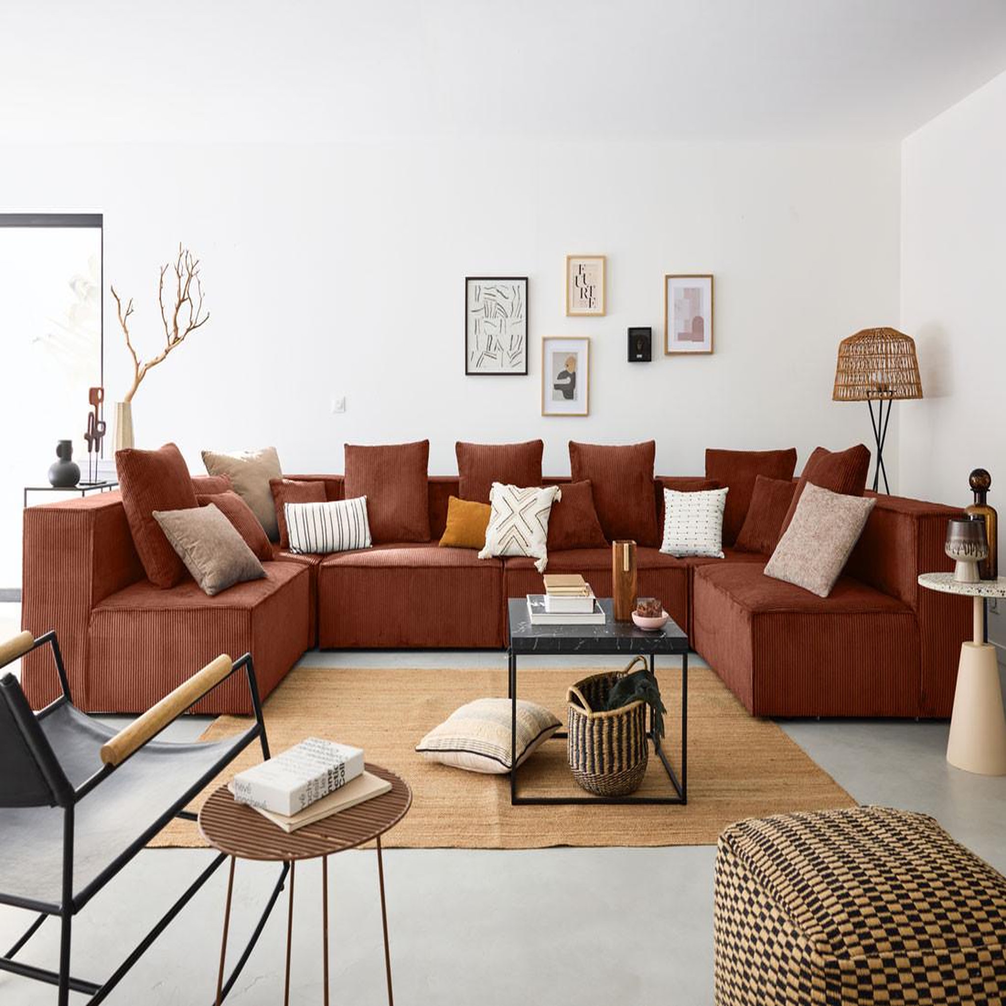 Voir la diapositive 2 : BEST MOBILIER Colombine - canapé modulable panoramique - 7 places - en velours côtelé