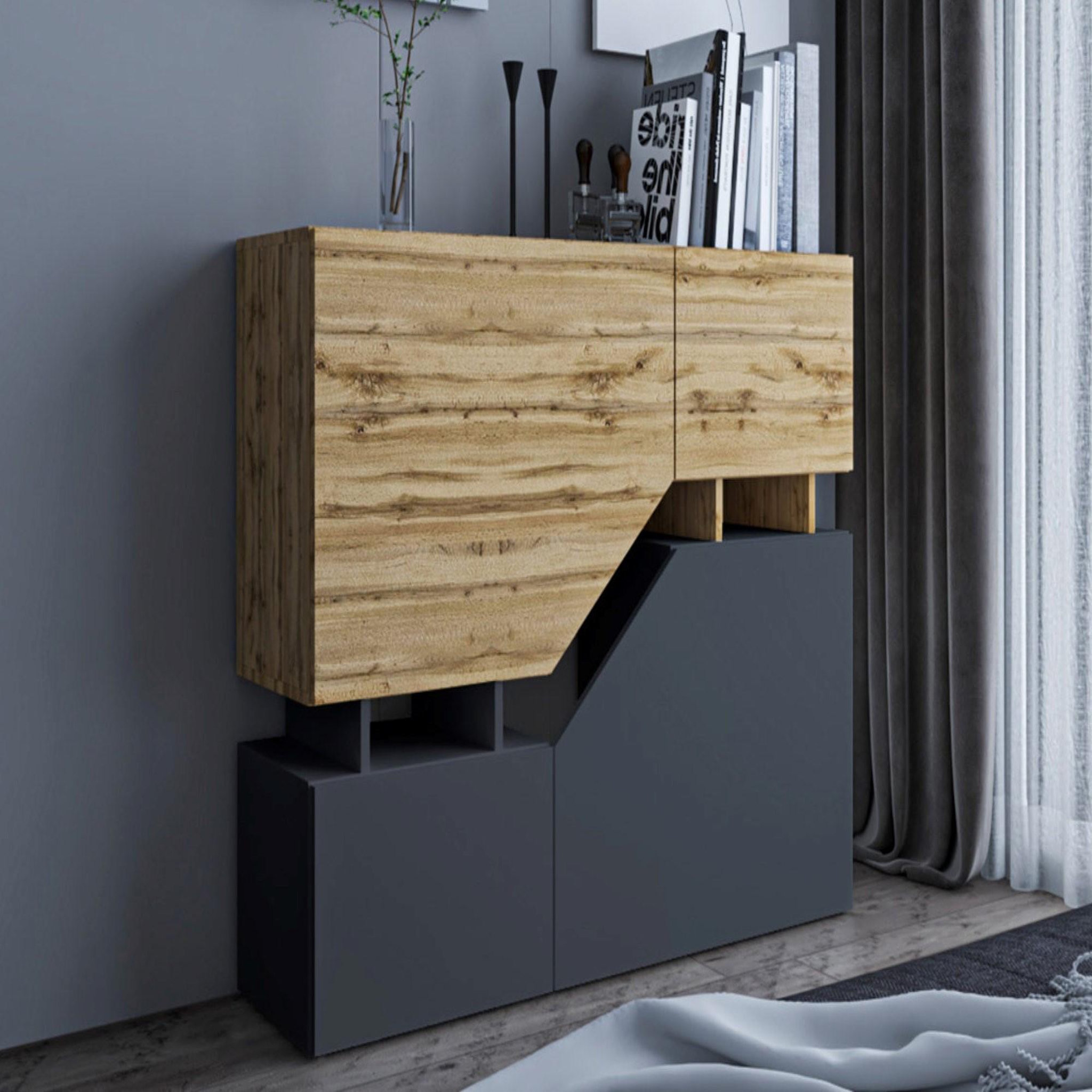 BEST MOBILIER Pitt - buffet haut - 4 portes - 120 cm. Coloris disponibles : Marron