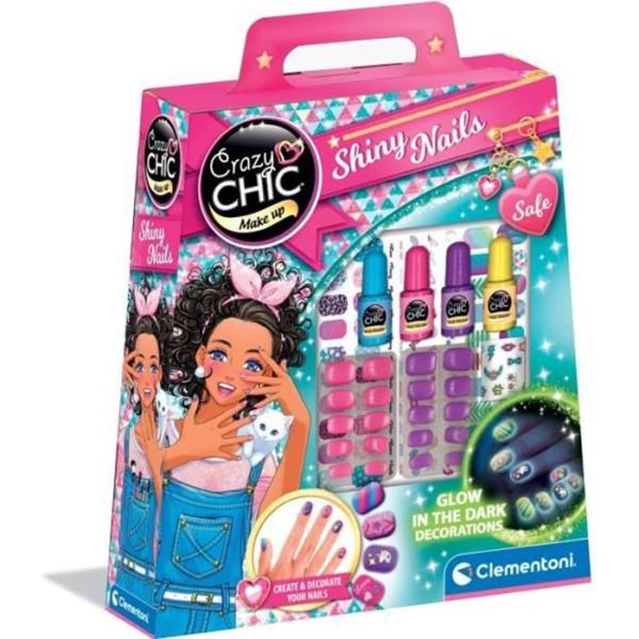 CLEMENTONI Clementoni - kit manucure phosphorescents pour enfant - vernis, faux ongles et autocollants - des 7 ans
