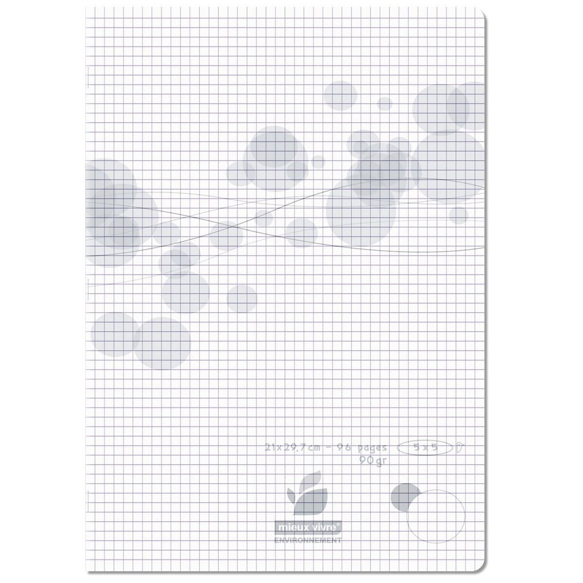 AUCHAN Cahier piqué polypro 21x29,7cm 96 pages petits carreaux 5x5 incolore motif ronds
