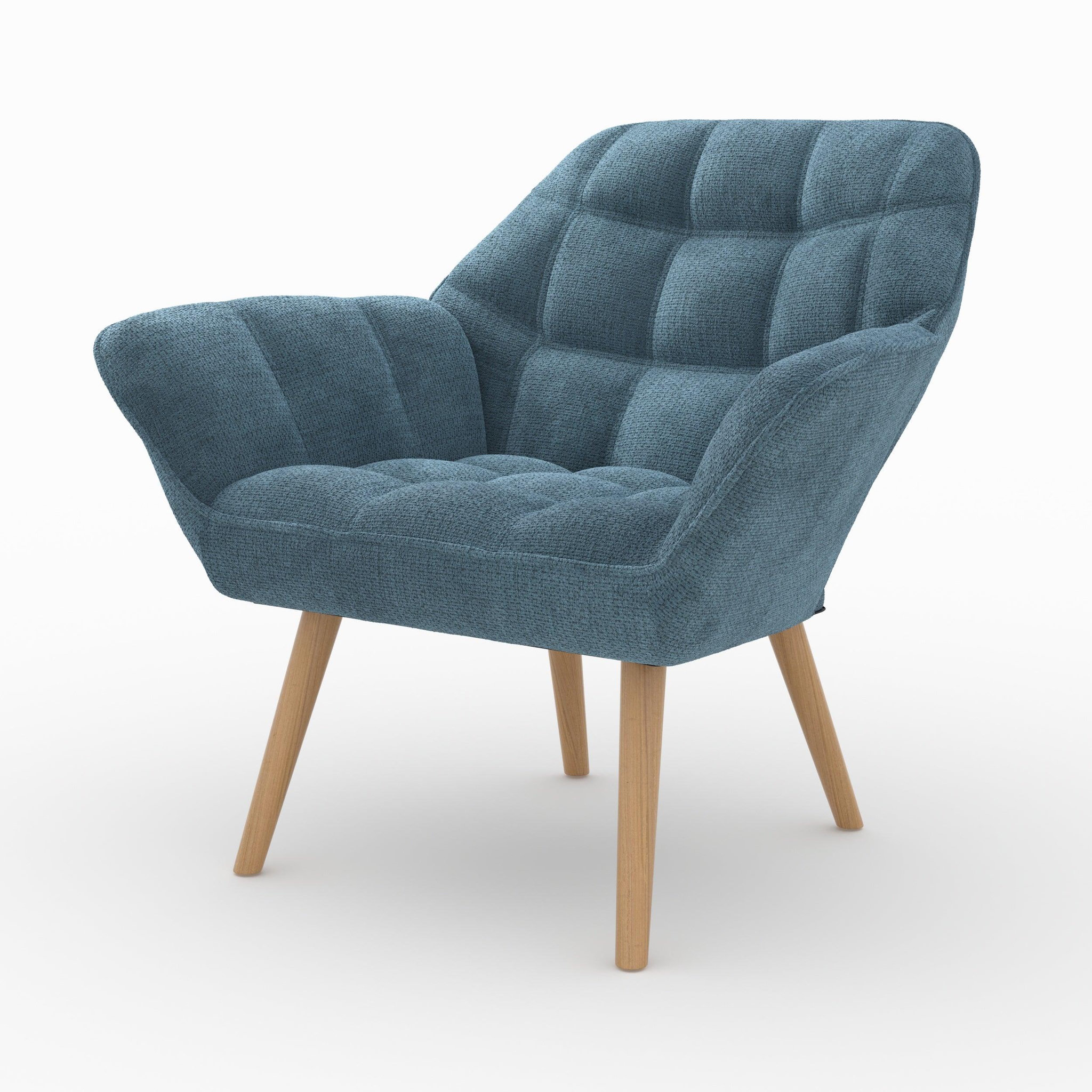 MAISON PAVANE Fauteuil en tissu bleu et pieds en bois-simba