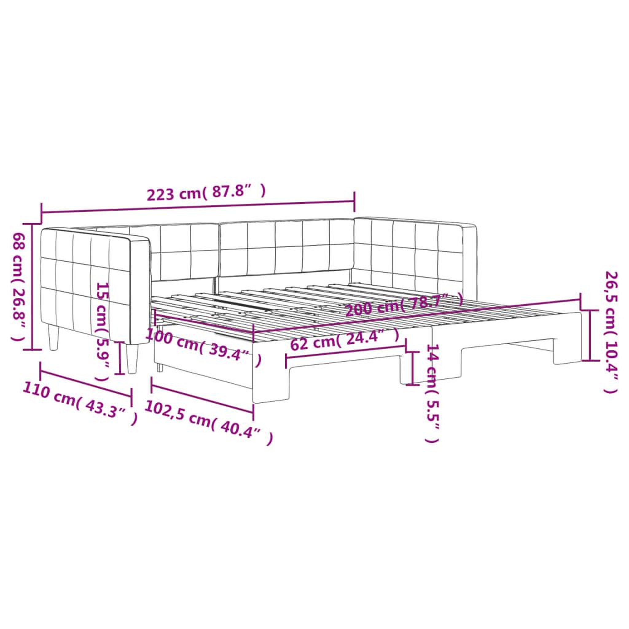 Voir la diapositive 6 : VIDAXL Lit de jour avec gigogne sans matelas gris clair 100x200 cm