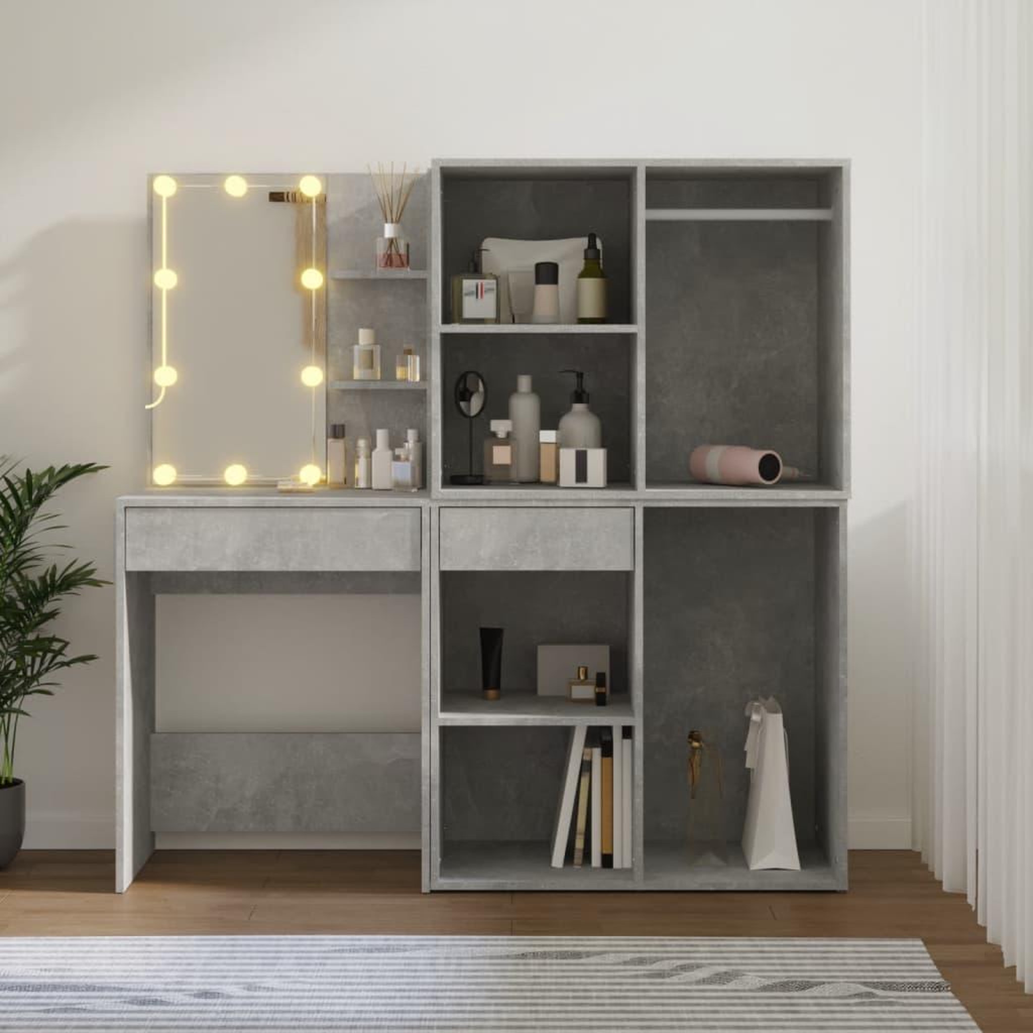 Voir la diapositive 4 : VIDAXL Coiffeuse a LED avec 2 armoires Gris beton Bois d'ingenierie
