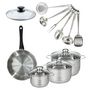 Voir la diapositive 1 : Fackelmann Set de 1 poêle 24 cm inox, couvercle verre, 3 faitouts inox 16, 20 et 24 cm et 6 ustensiles inox Fackelmann Geneva