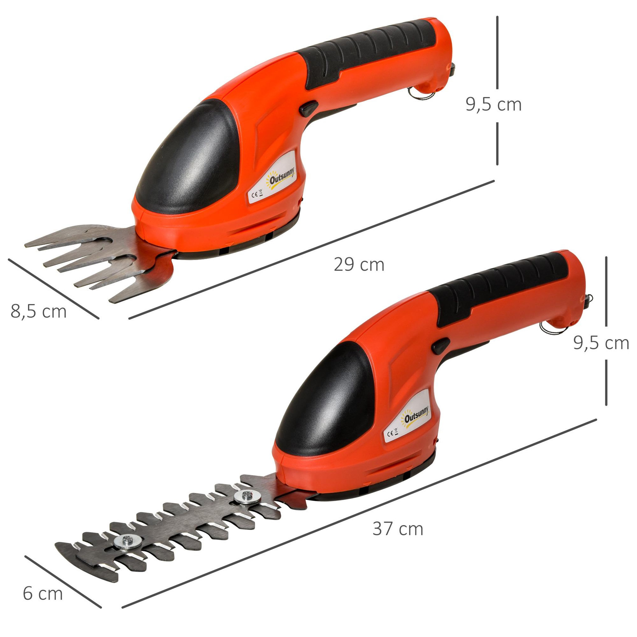Voir la diapositive 3 : OUTSUNNY Outsunny Taille haie - mini taille haie portable avec batterie rechargeable - clé de sécurité, 2 lames - vitesse à vide 1100 tr/min - acier ABS rouge noir