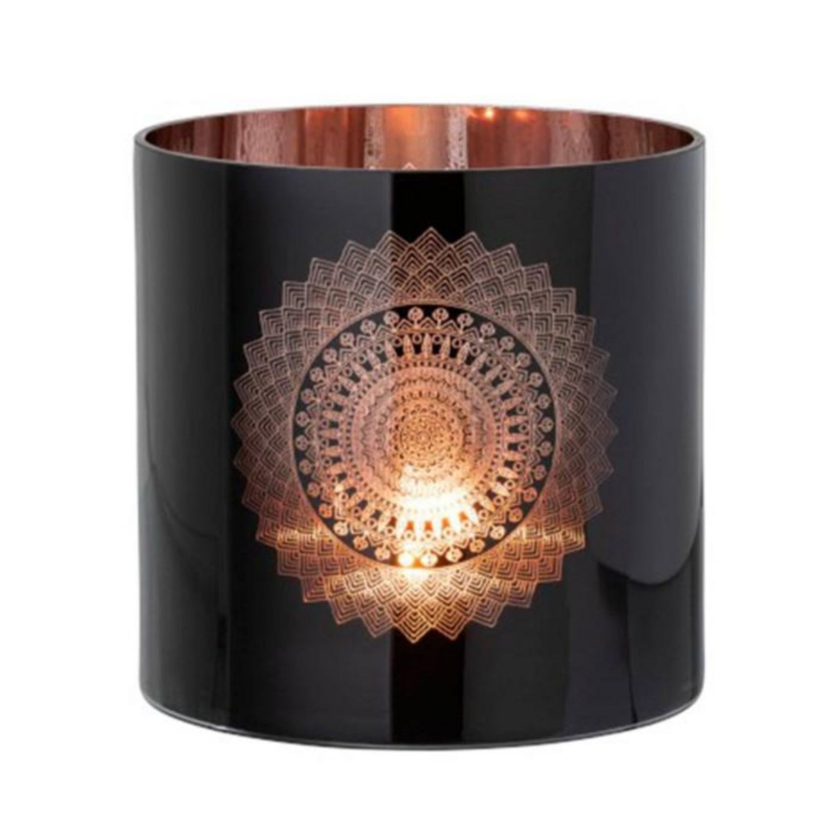 Paris Prix Photophore en Verre  Boho  20cm Noir & Cuivre