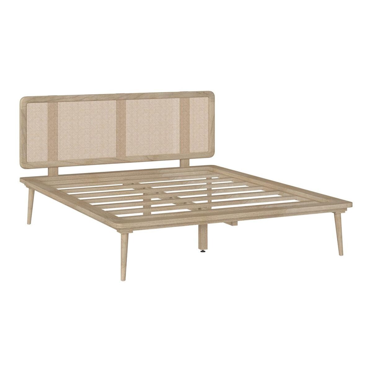 Rendez vous déco Lit double 140x190 cm en bois et cannage - Adik