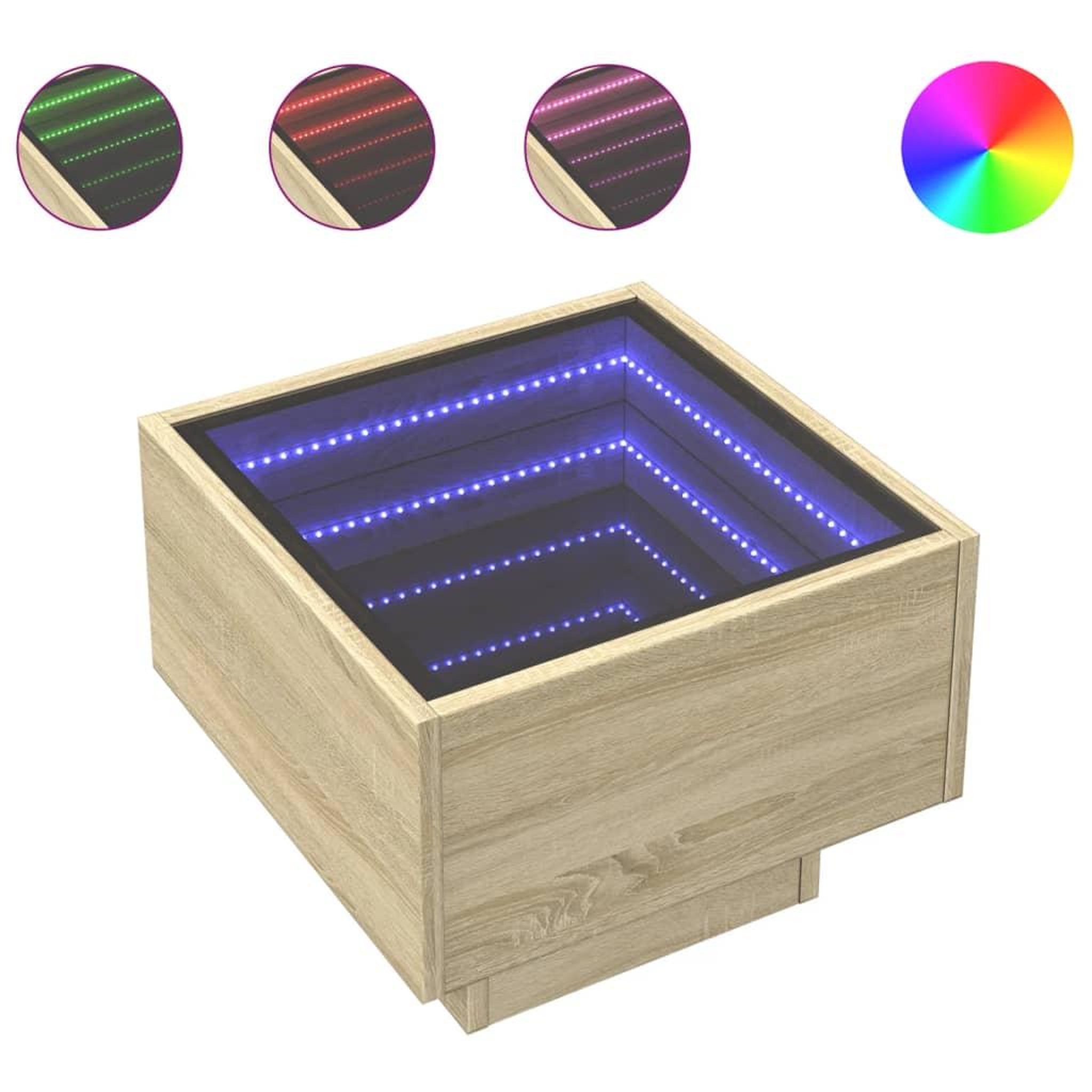 Voir la diapositive 2 : VIDAXL Table d'appoint et LED chene sonoma 40x40x30 cm bois ingenierie