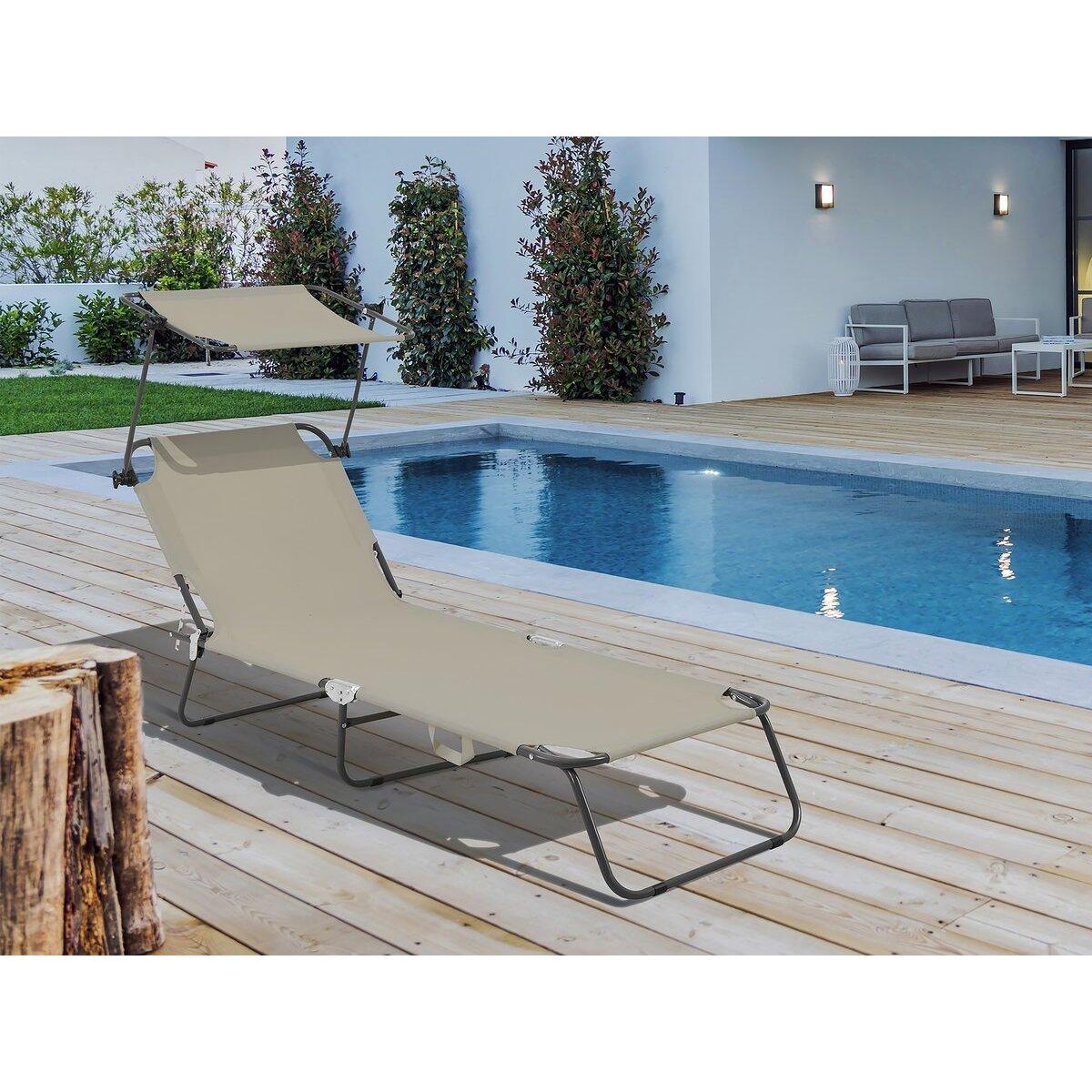 Habitat et Jardin Bain de soleil pliable  Lazy  - Avec pare soleil - Taupe