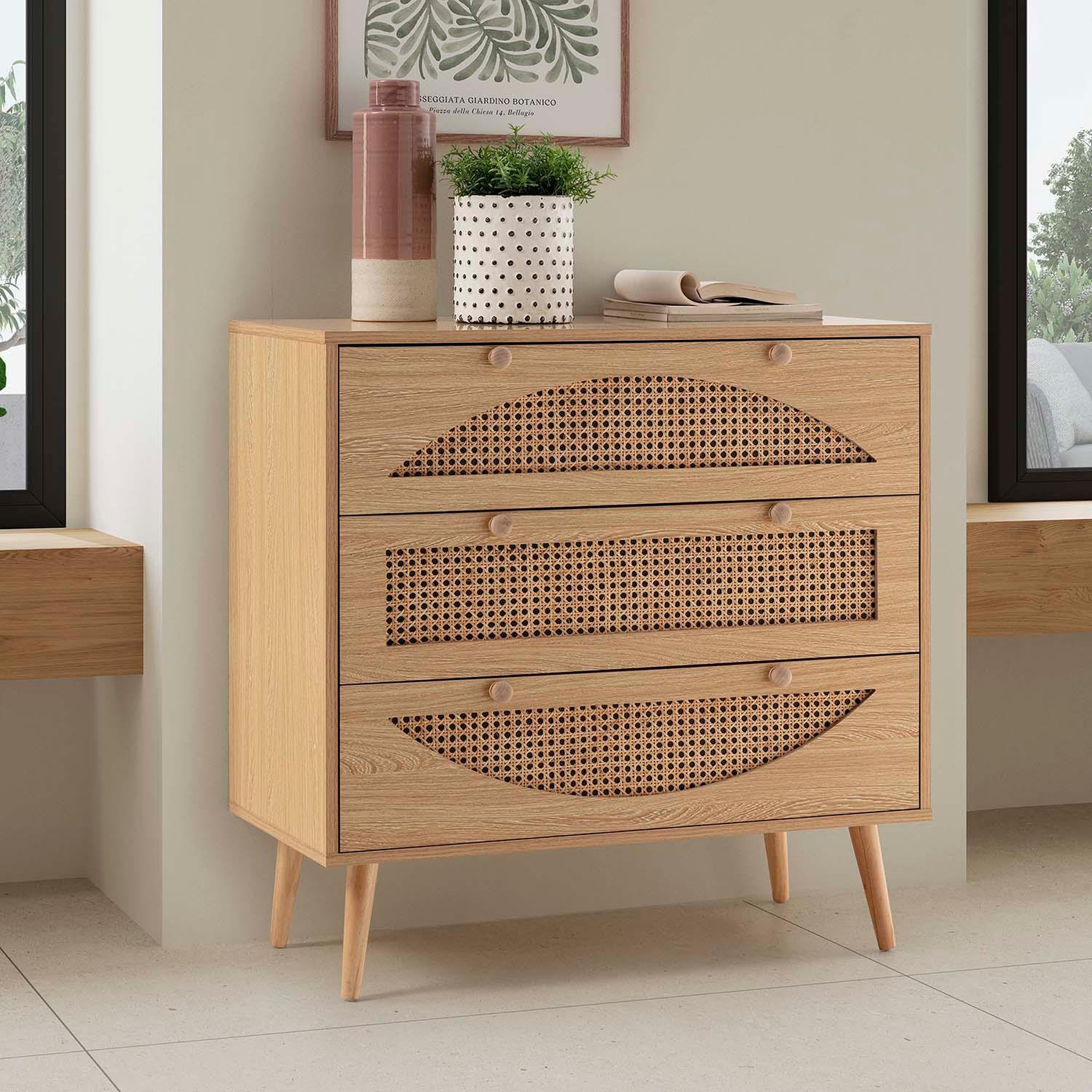 Voir la diapositive 2 : VS VENTA-STOCK Commode Luna 3 tiroirs couleur chêne