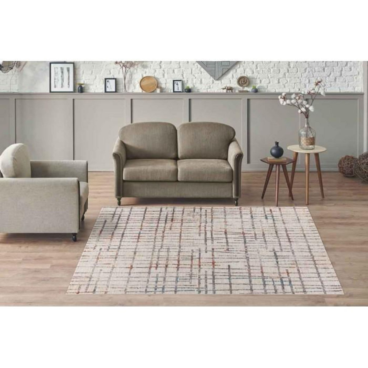 Paris Prix Tapis Tissé Imprimé Géométrique  Jaka  Crème