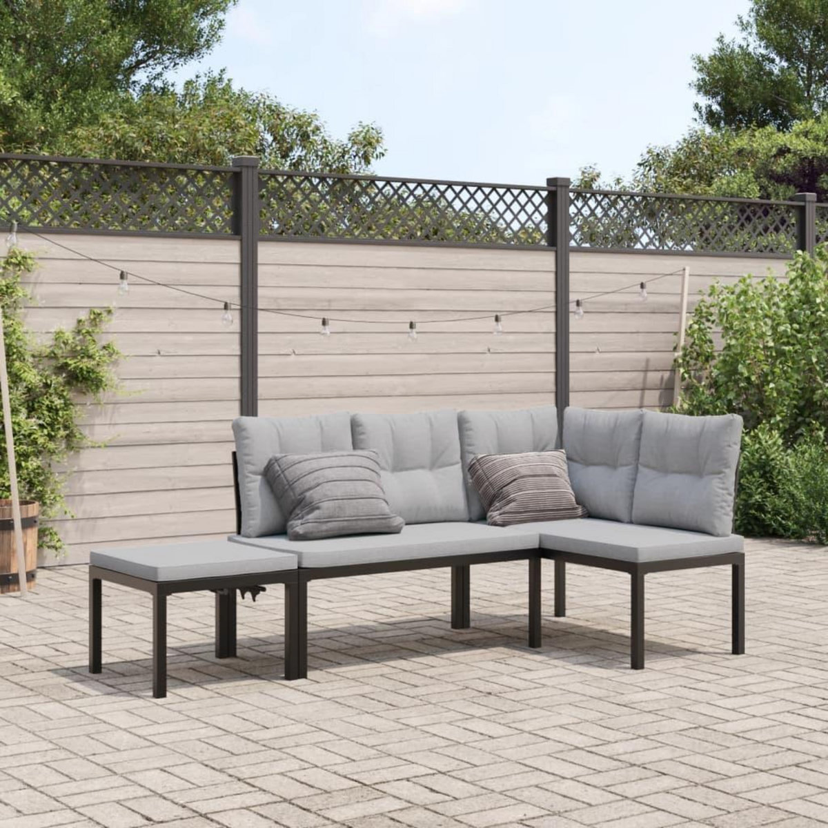 VIDAXL Ensemble de banc de jardin avec coussins 3 pcs noir