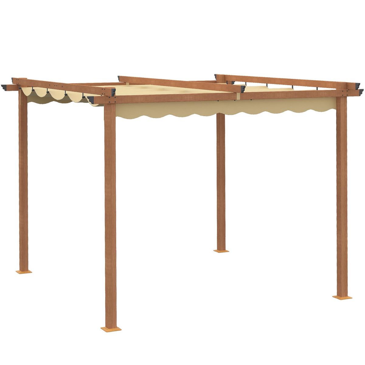 OUTSUNNY Pergola rétractable 3L x 3l x 2,25H m structure alu. aspect bois toile polyester haute densité beige