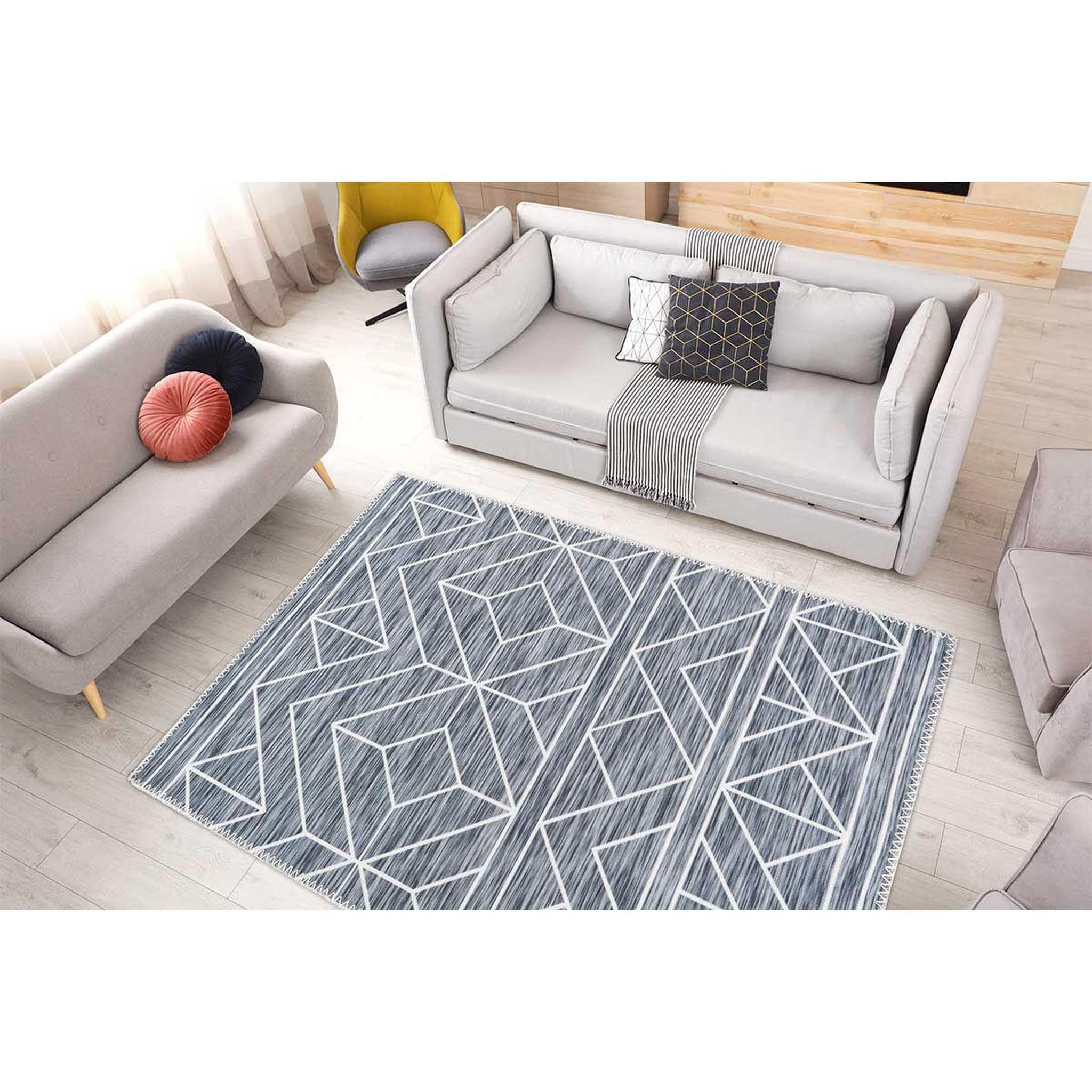 Voir la diapositive 4 : Paris Prix Tapis tissé imprimé à poils plats  maya ii  anthracite