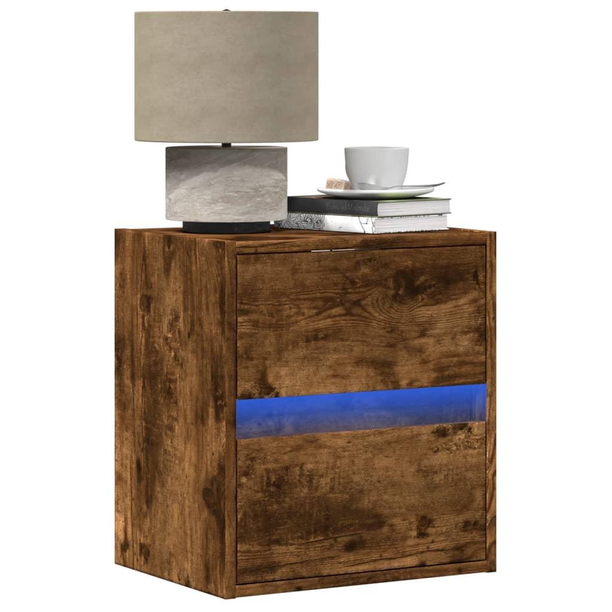 VIDAXL Table de chevet murale avec lumieres LED chene fume