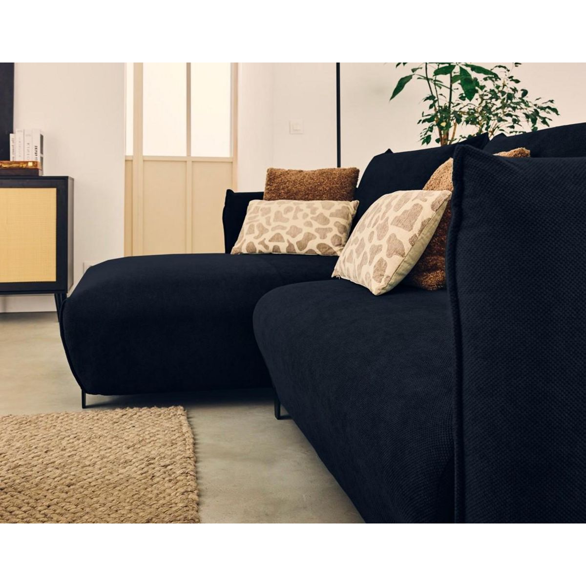 LISA DESIGN Gianni - canapé d'angle gauche 4 places convertible avec coffre en tissu