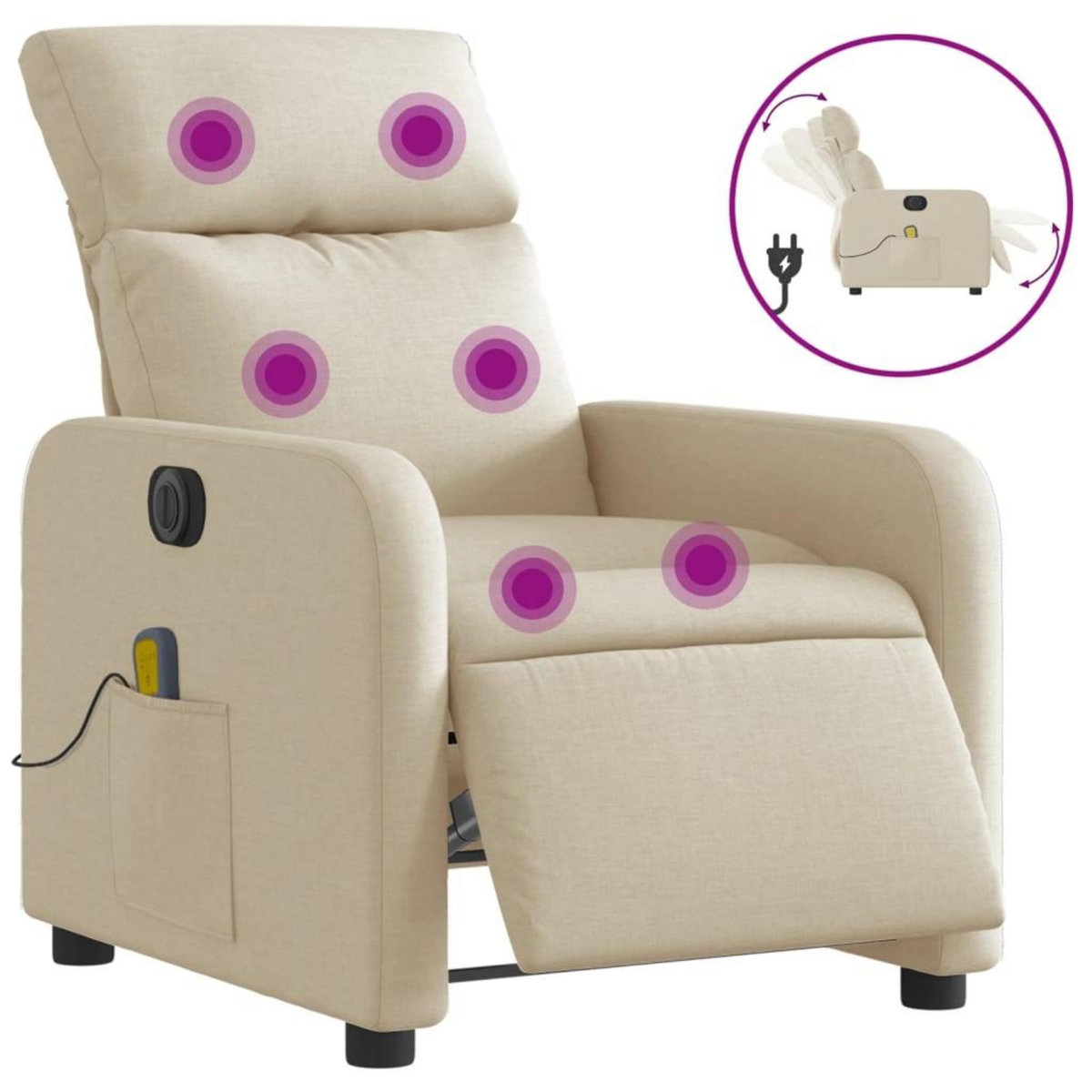 VIDAXL Fauteuil inclinable de massage electrique creme tissu